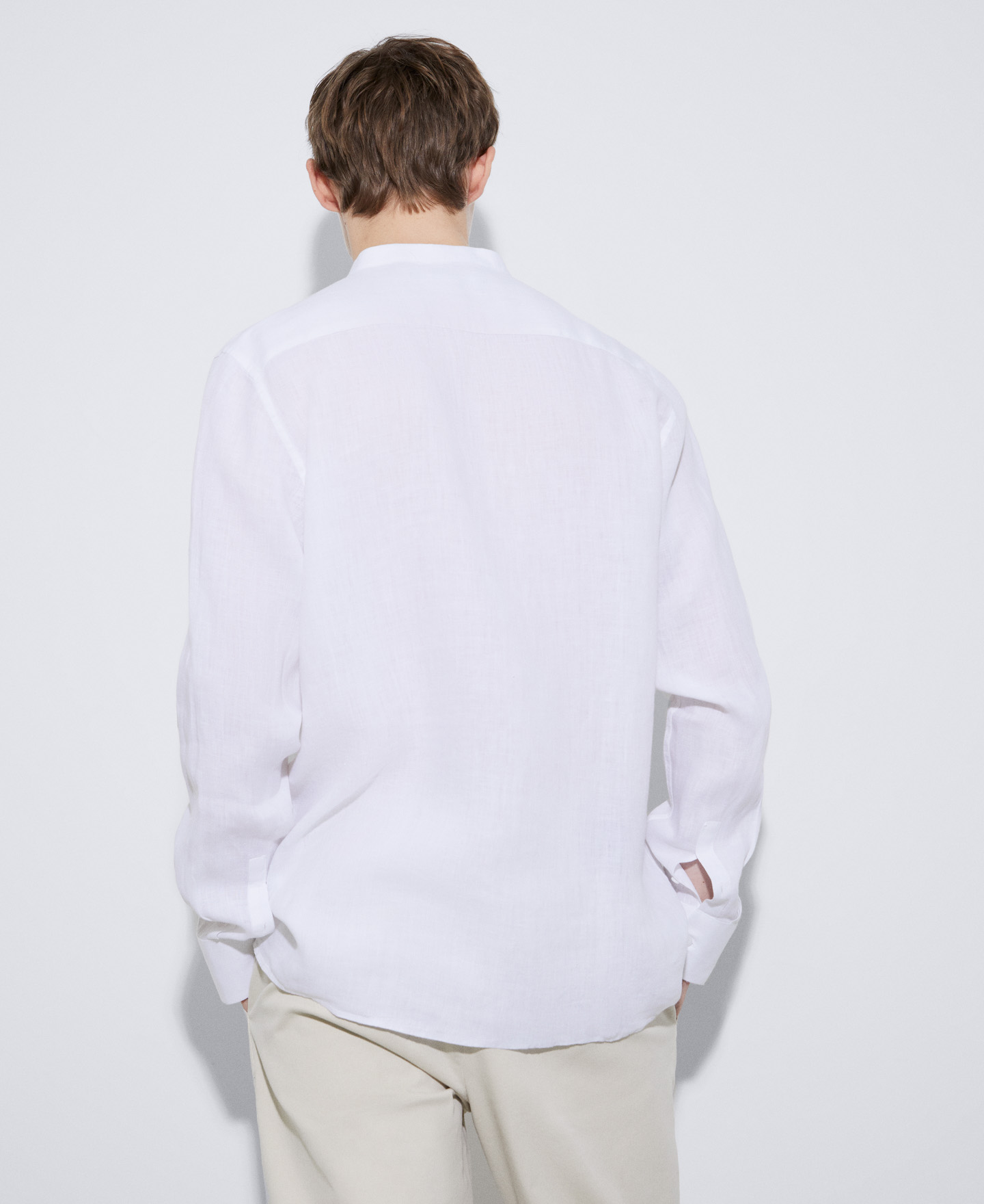 Natural linen mandarin collar shirt image number 2