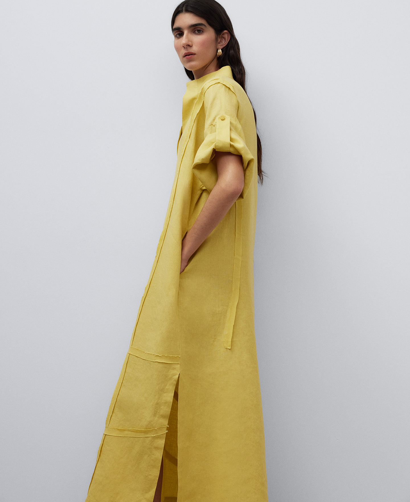 European linen yellow kaftan woman image number 3