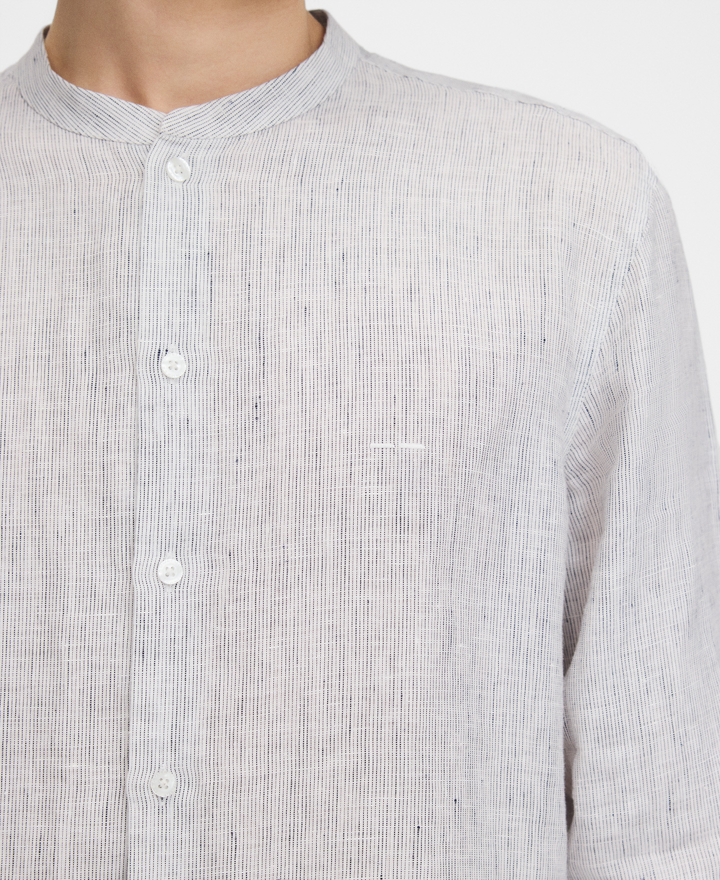 Linen regular fit mandarin collar shirt image number 3