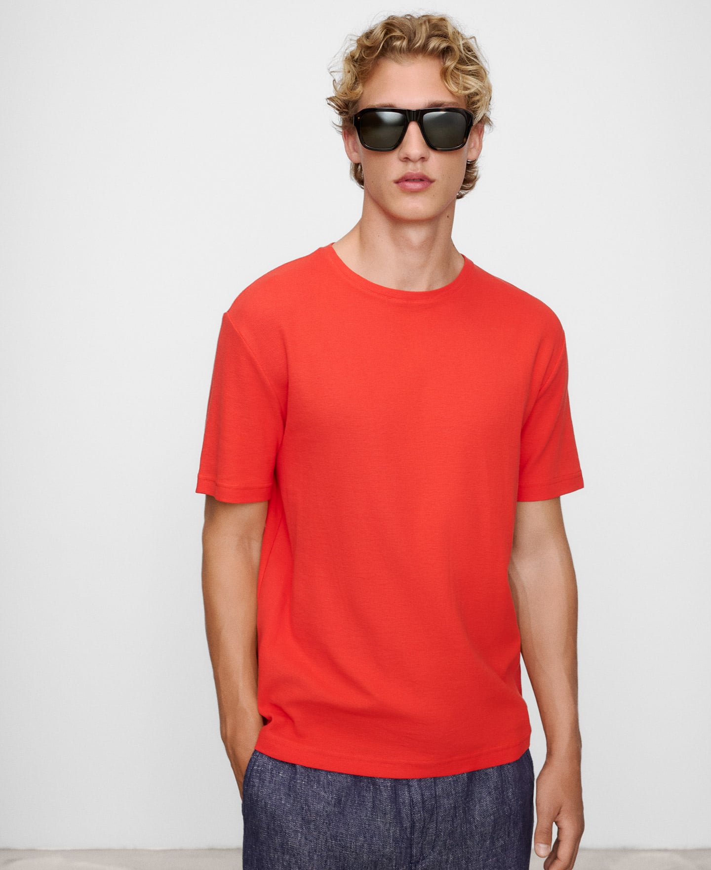 Organic cotton micro-textured T-shirt image number 0