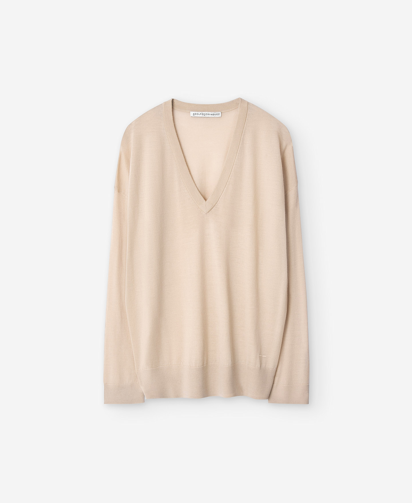 Jersey lana merino crema para mujer image number 4