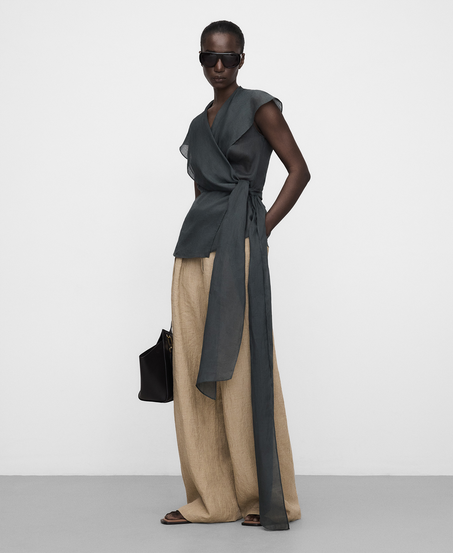 Ramie shawl collar wrap top image number 1