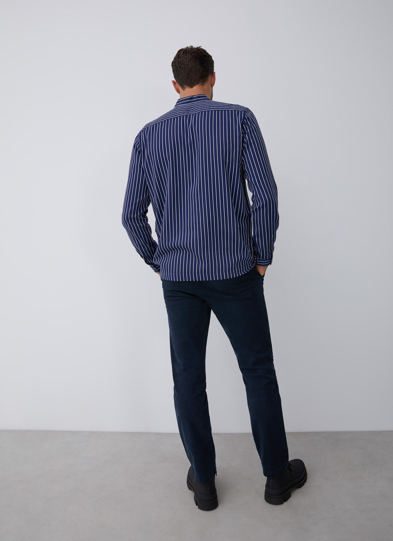 Striped shirt with mandarin collar image number 1