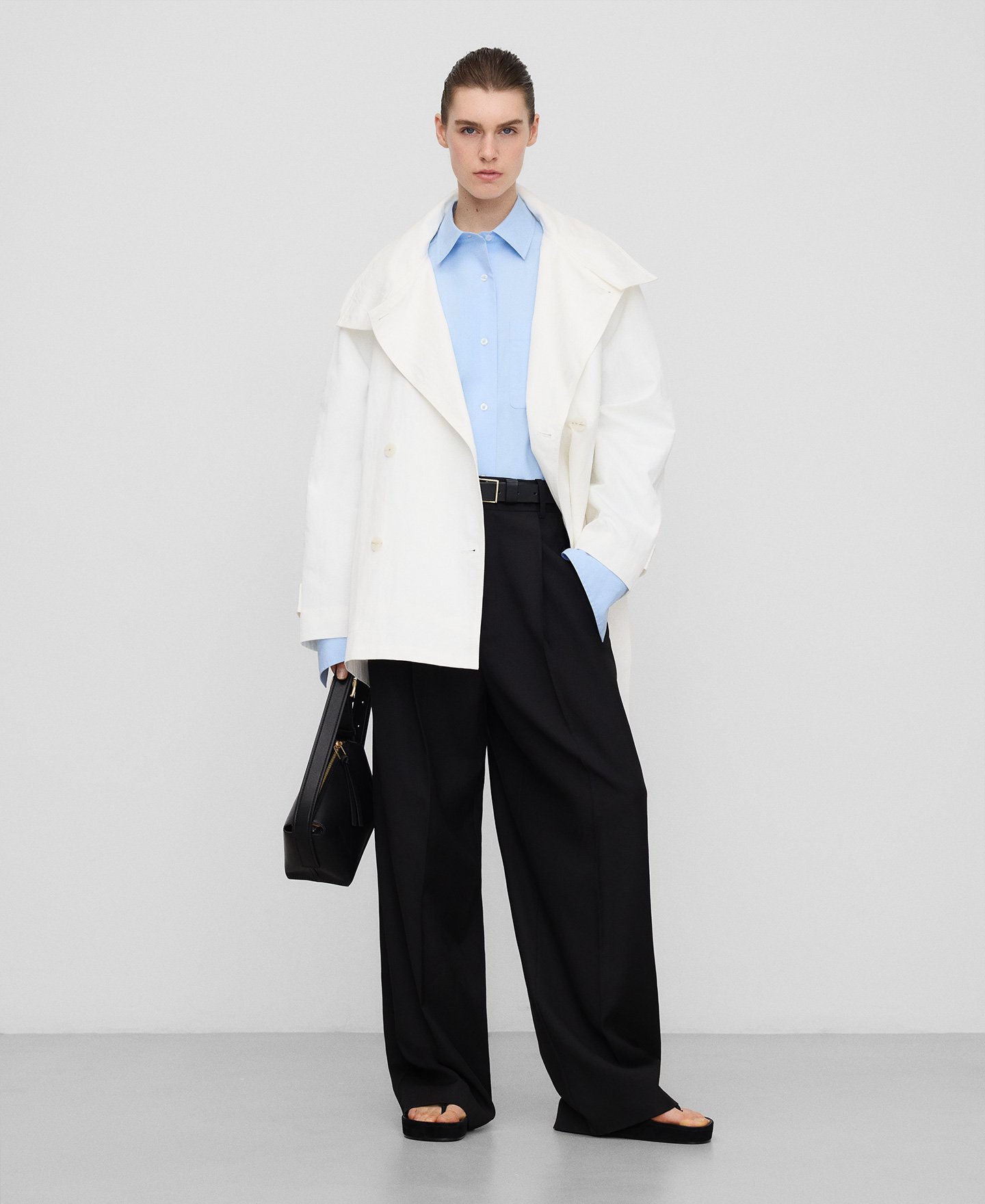 Funnel neck short trench coat image number 1