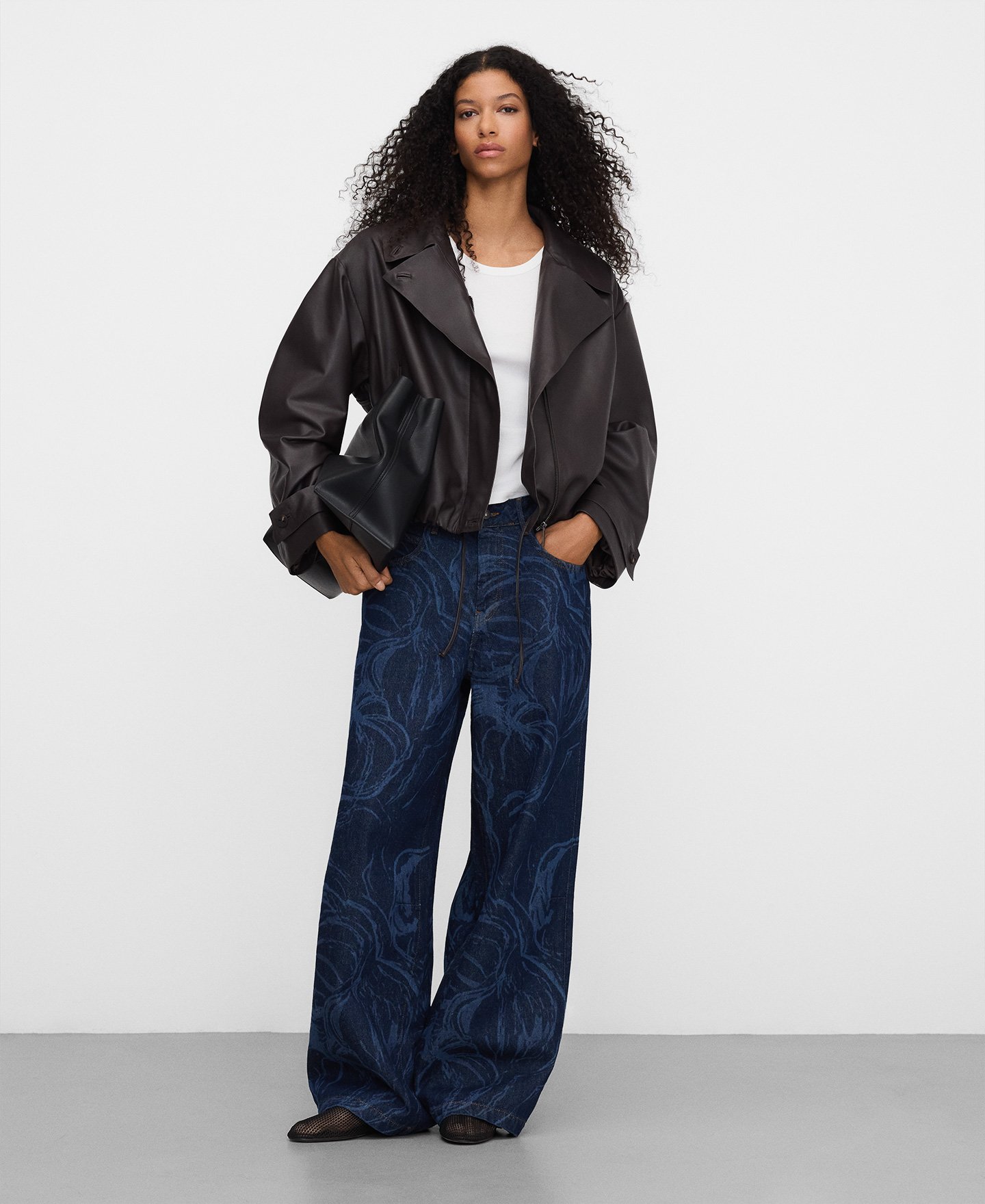 Printed denim oversize trousers image number 1