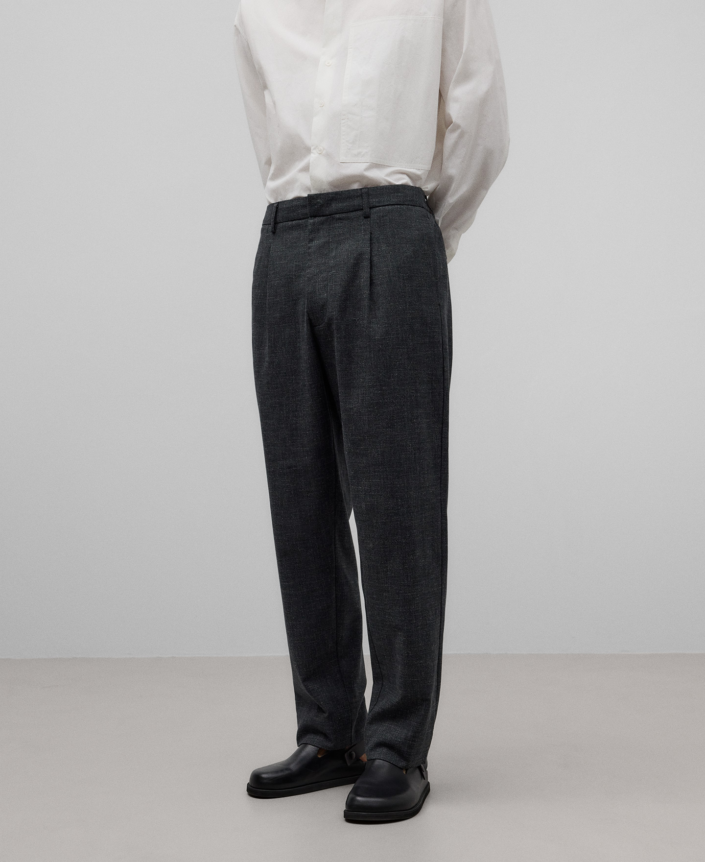 Melange gray relaxed fit trousers man image number 0