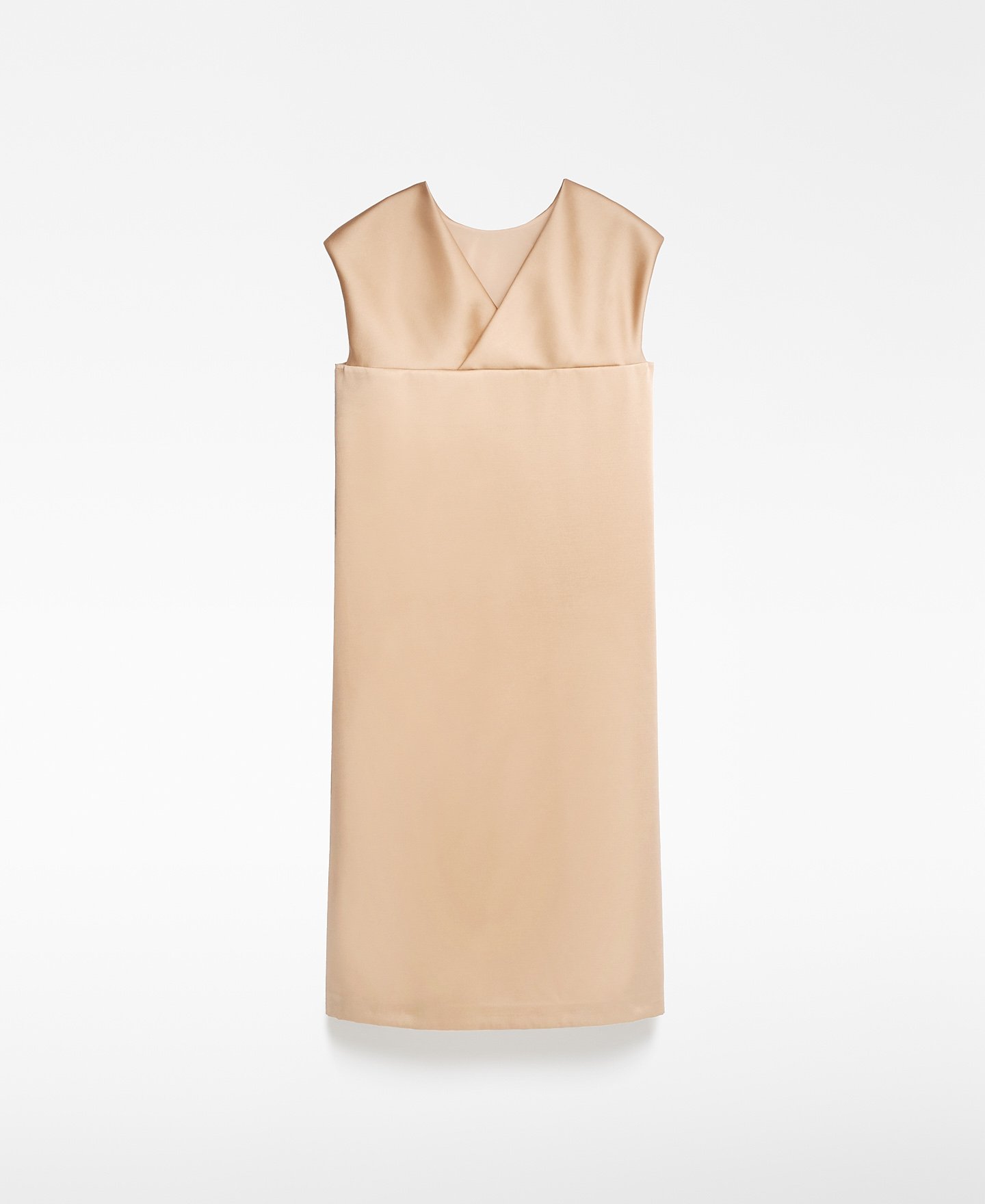 Draped neckline beige dress woman image number 5