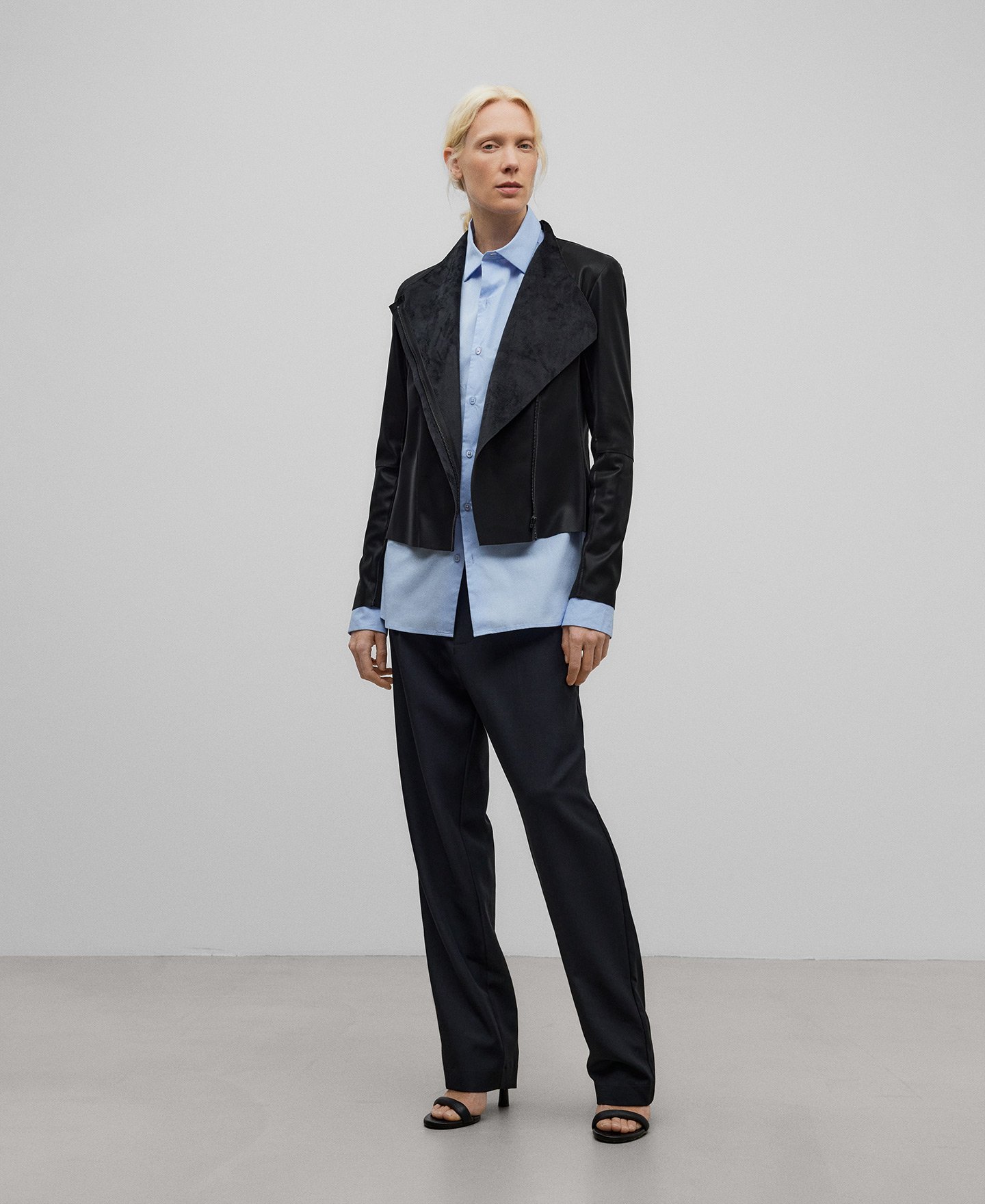 Leather-Non-Leather fitted jacket woman image number 1