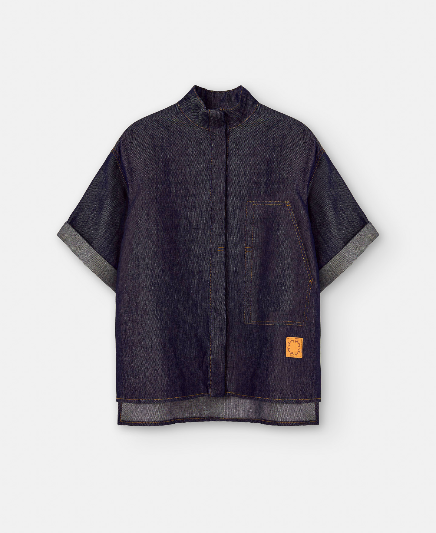 Mandarin collar short sleeve shirt image number 4