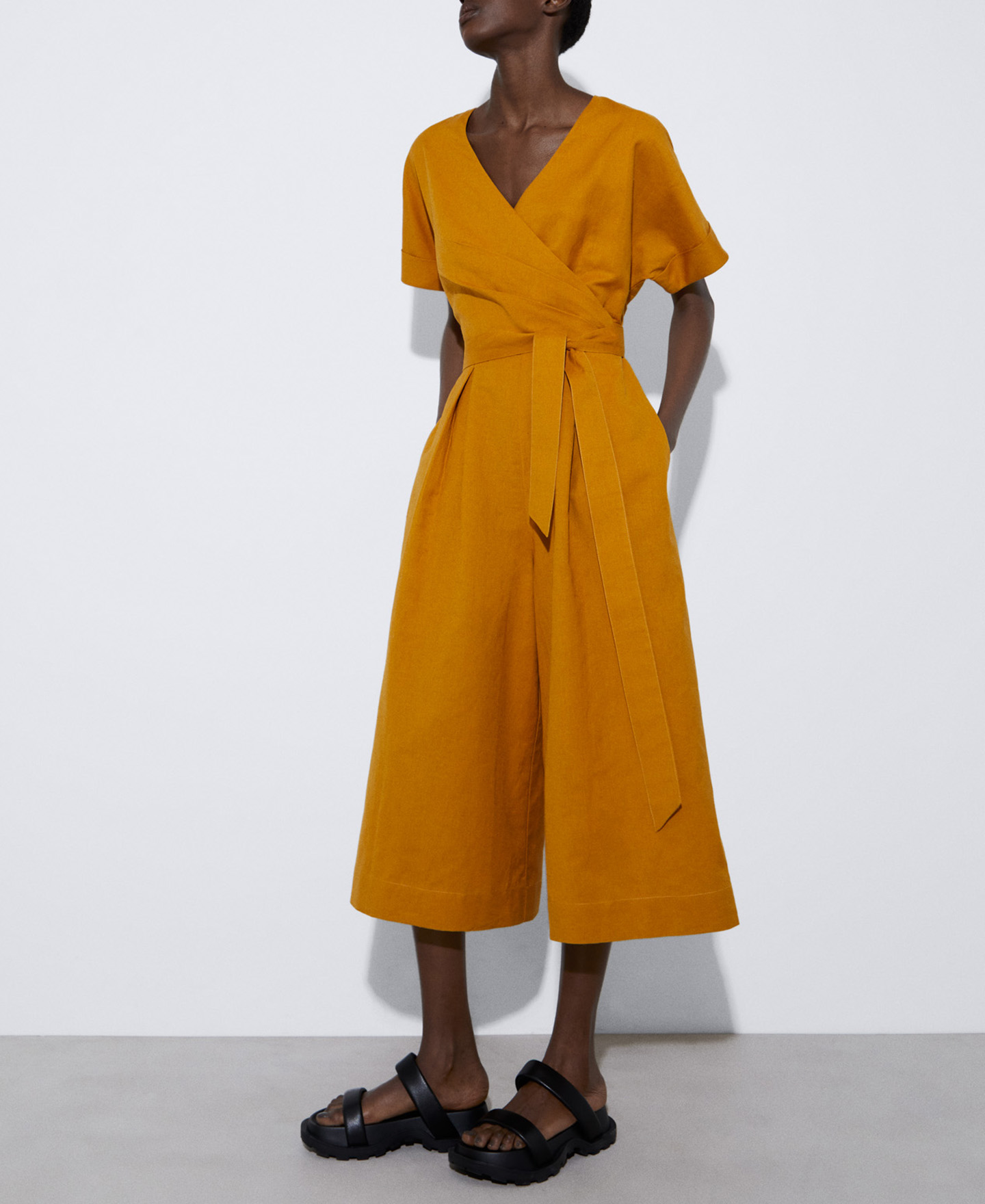 European linen crossover jumpsuit image number 1