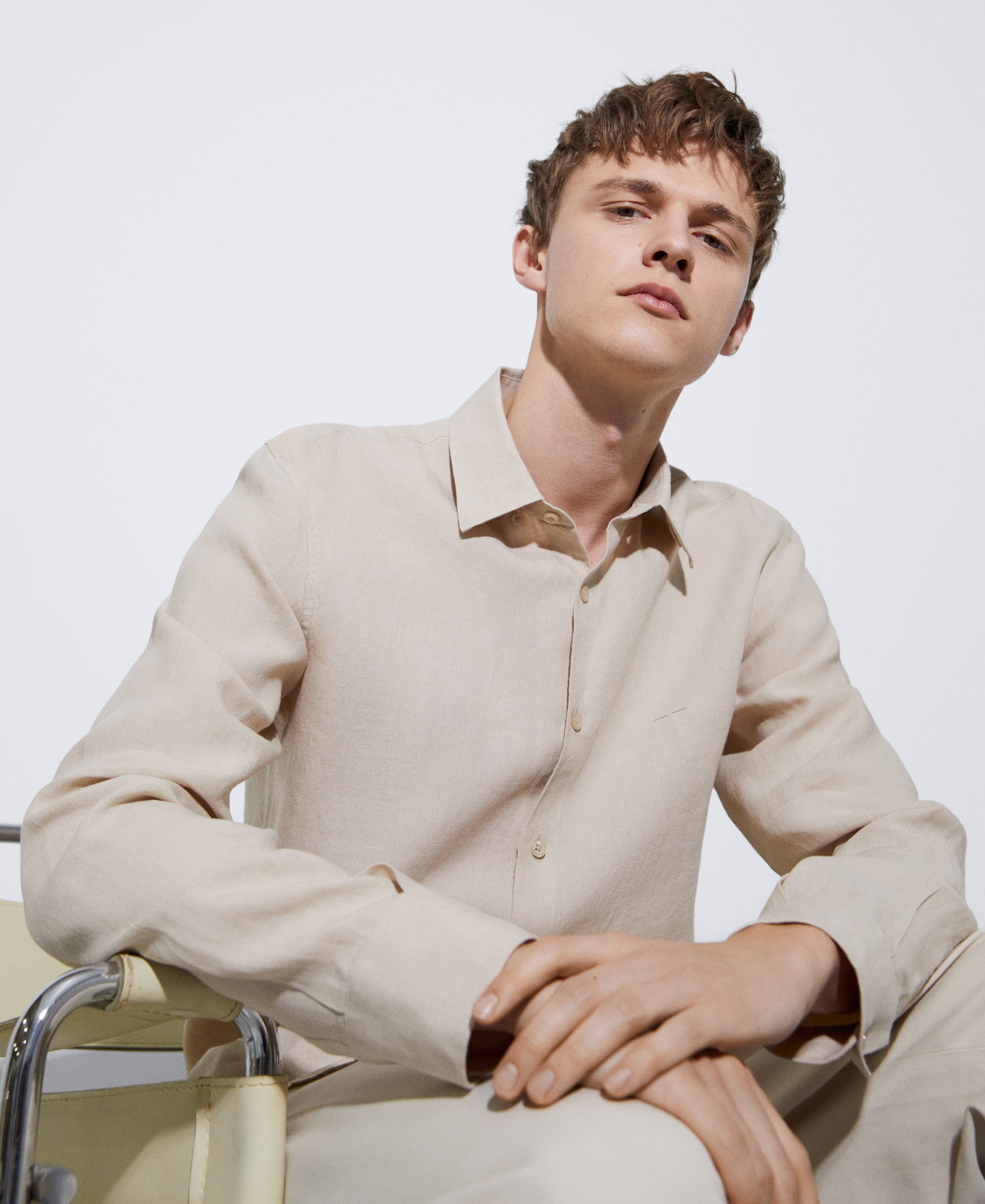 Linen lapel collar shirt image number 3