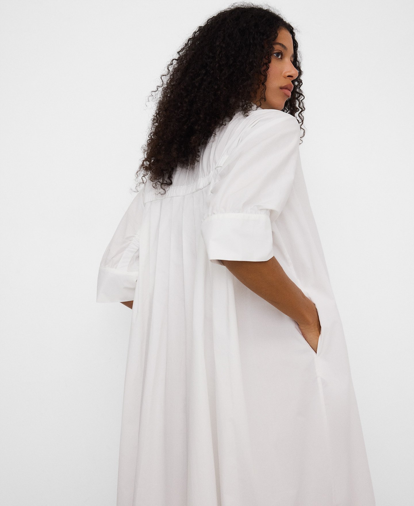 Cotton band collar shirt dress image number 3