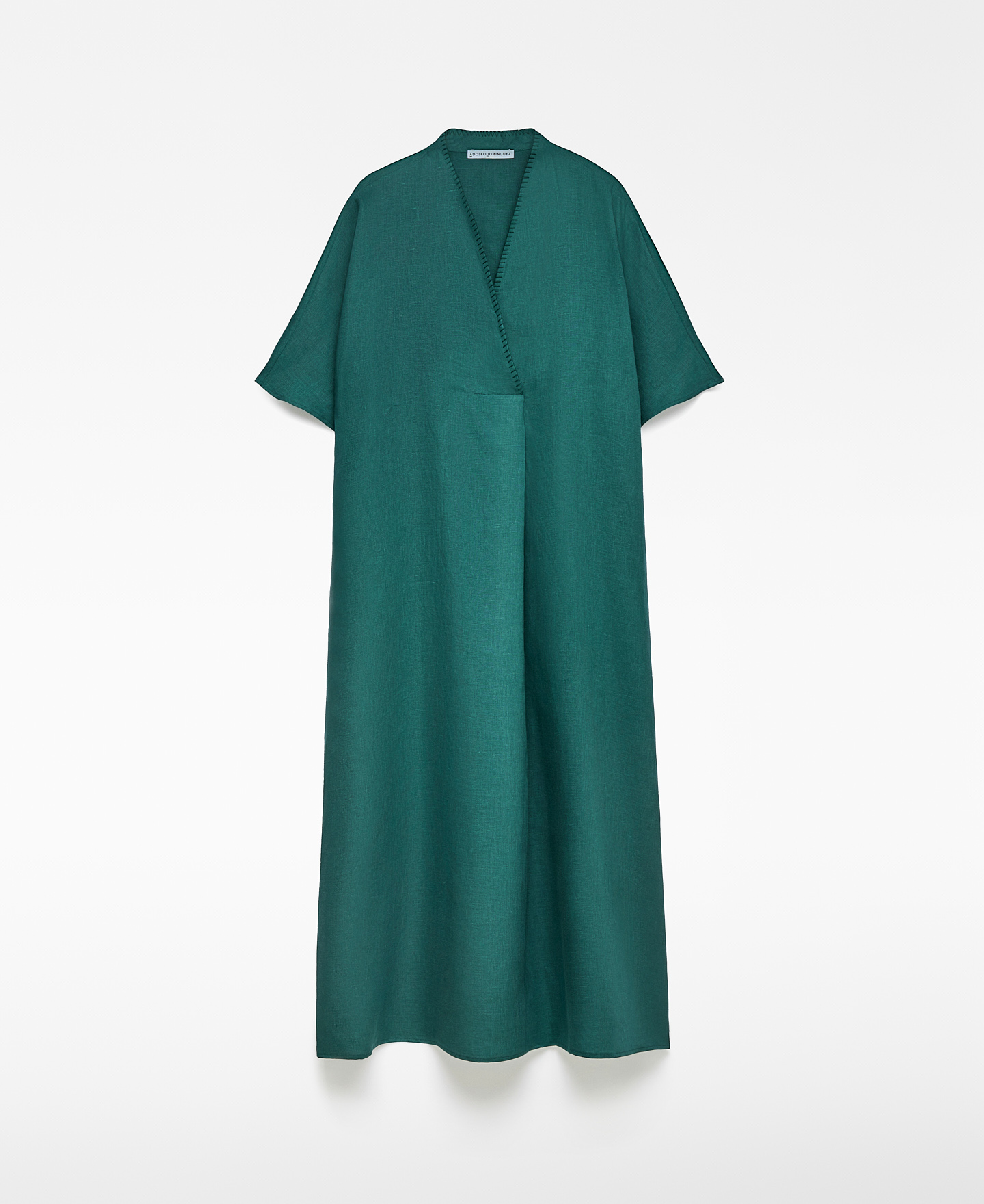 European linen V-neckline dress woman image number 4