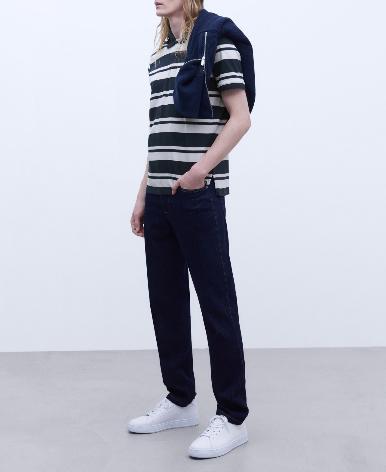 Oversize striped cotton polo shirt image number 1