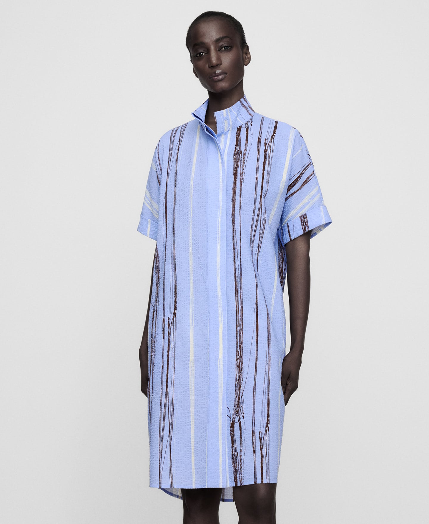 Irregular striped seersucker dress image number 0