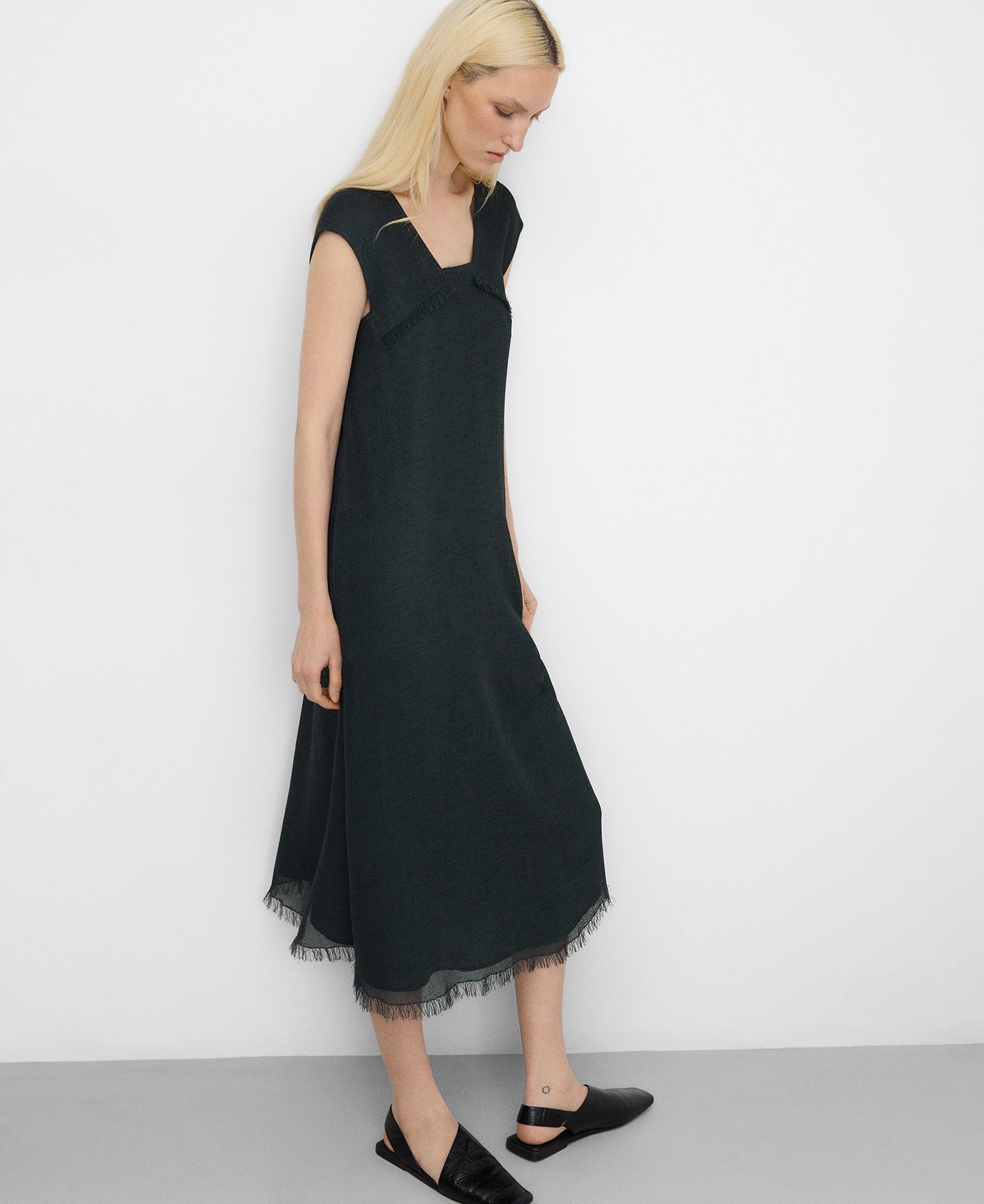 Tweed long frayed dress image number 0