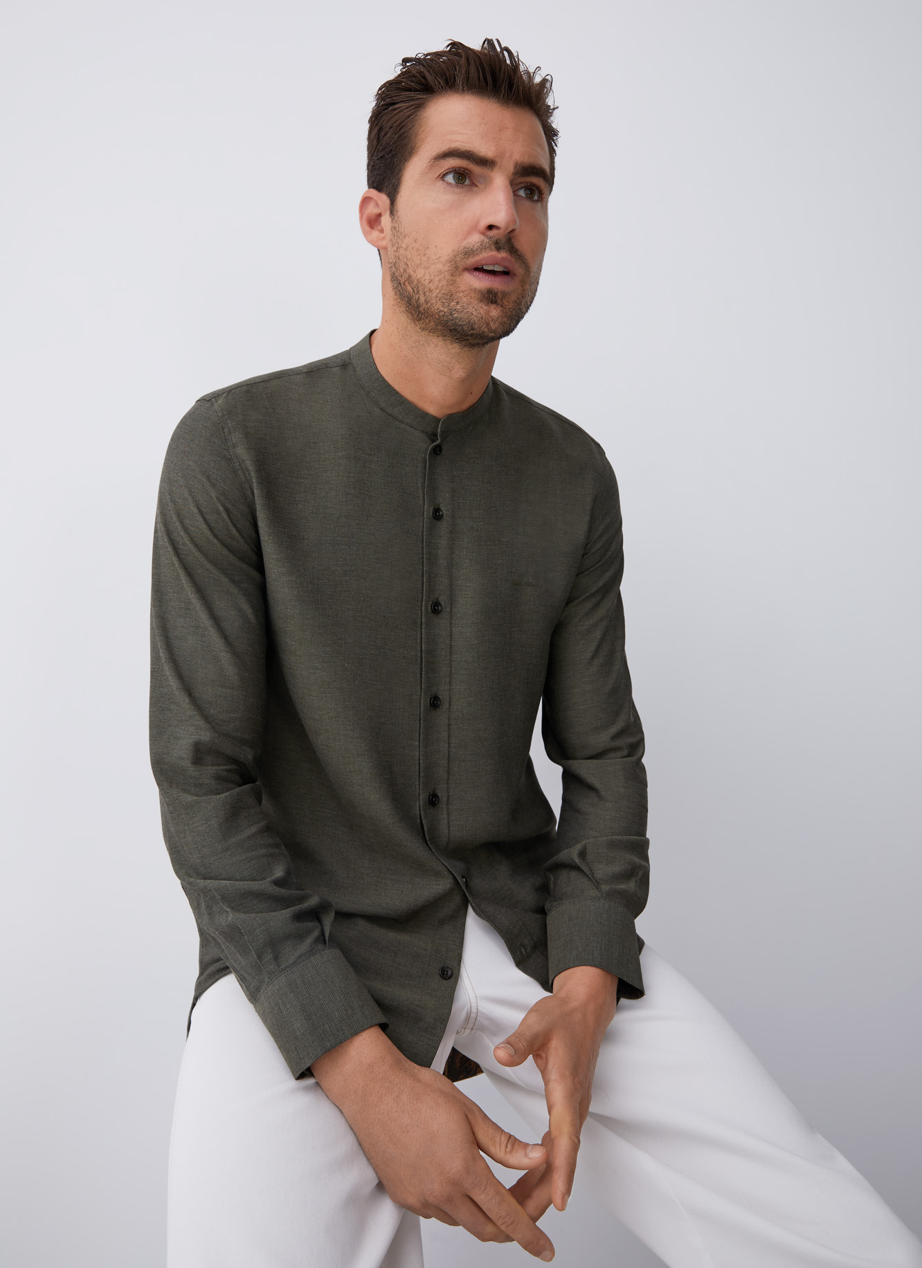 Viscose shirt with mandarin collar image number 0