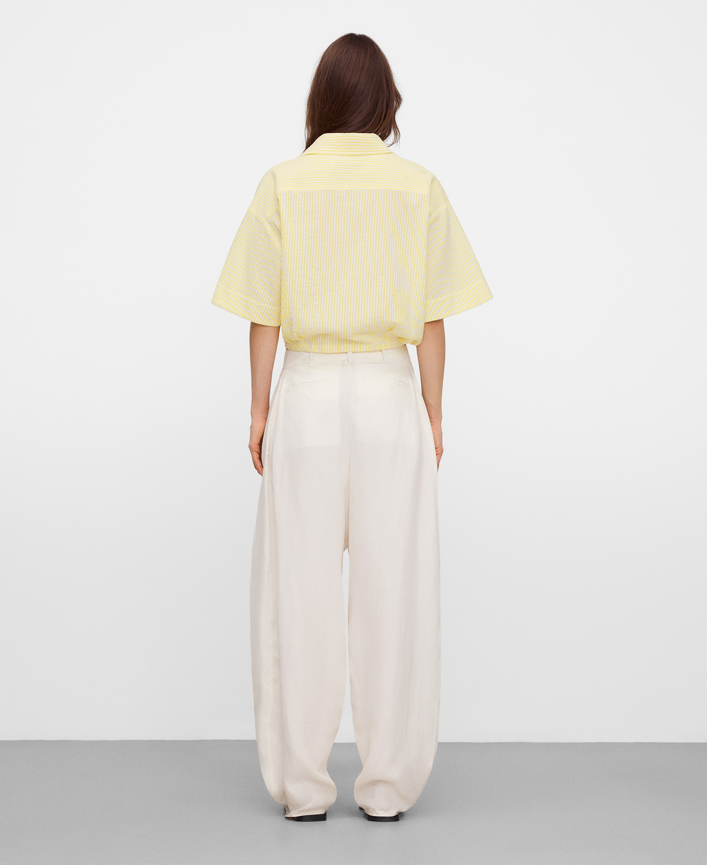 Cotton seersucker striped boxy shirt image number 2