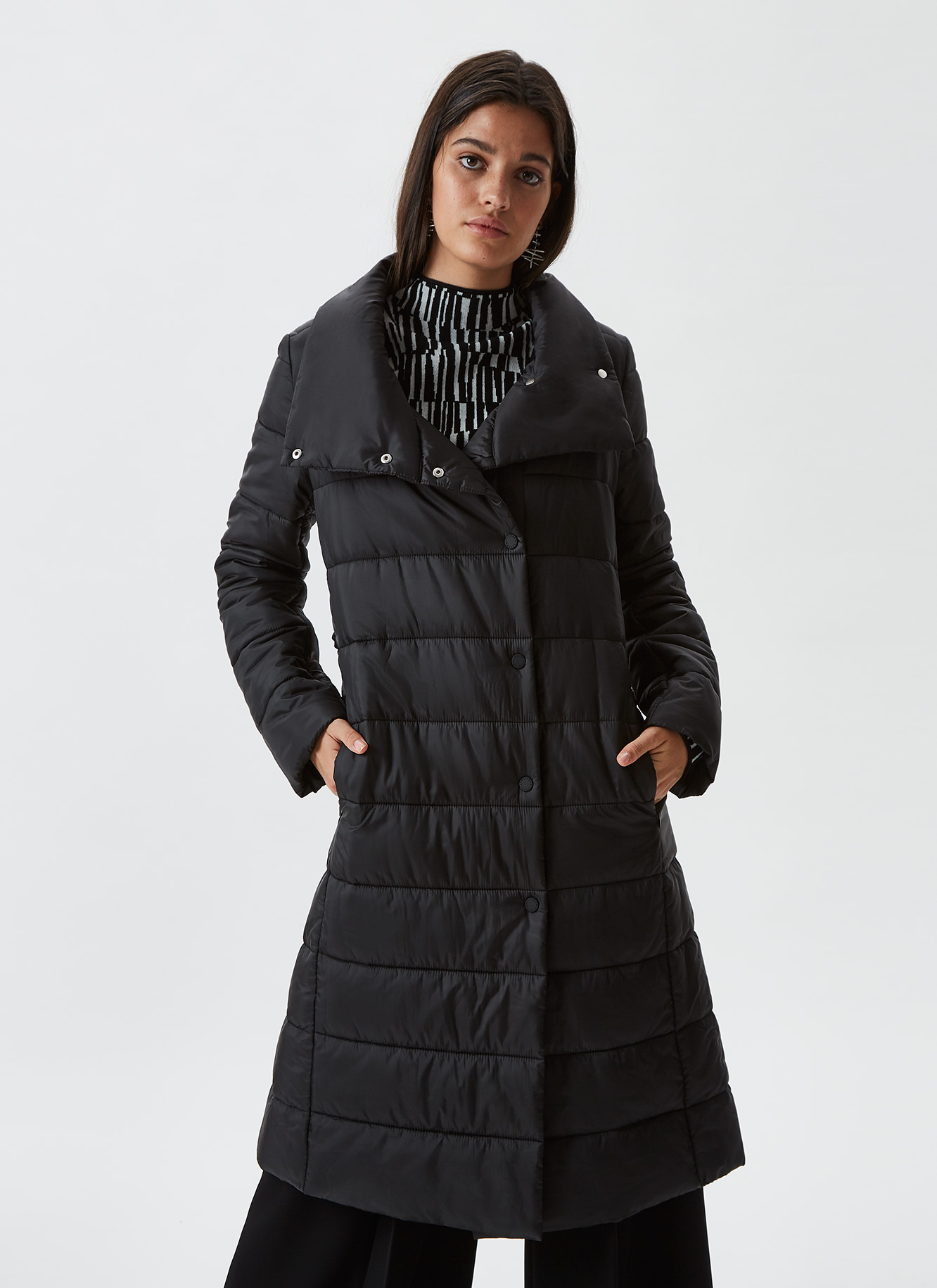 Long padded coat with belt image number 0