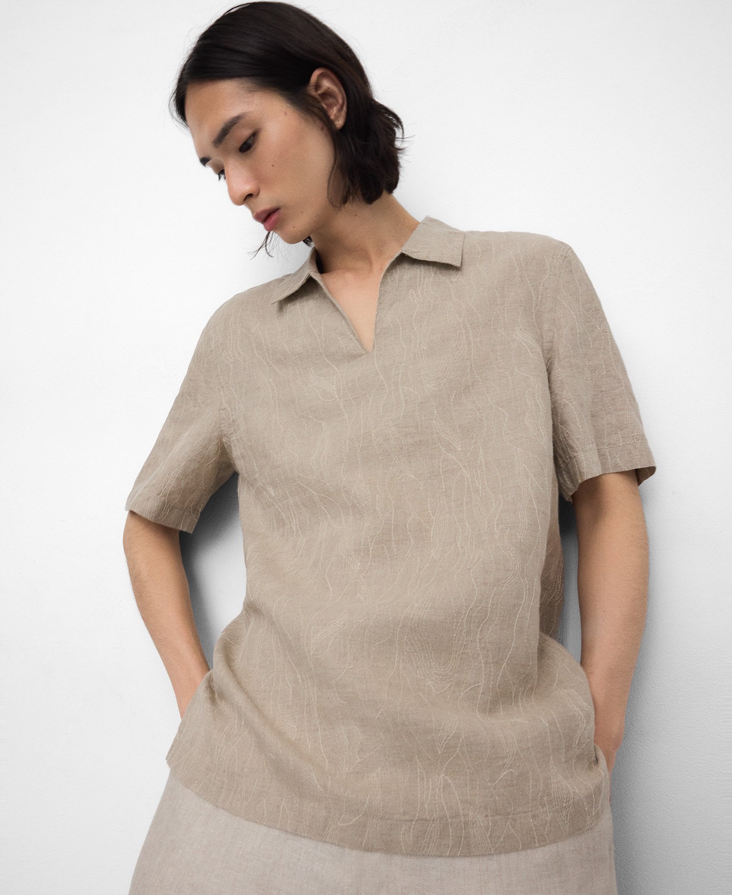 European linen embroidered shirt image number 0