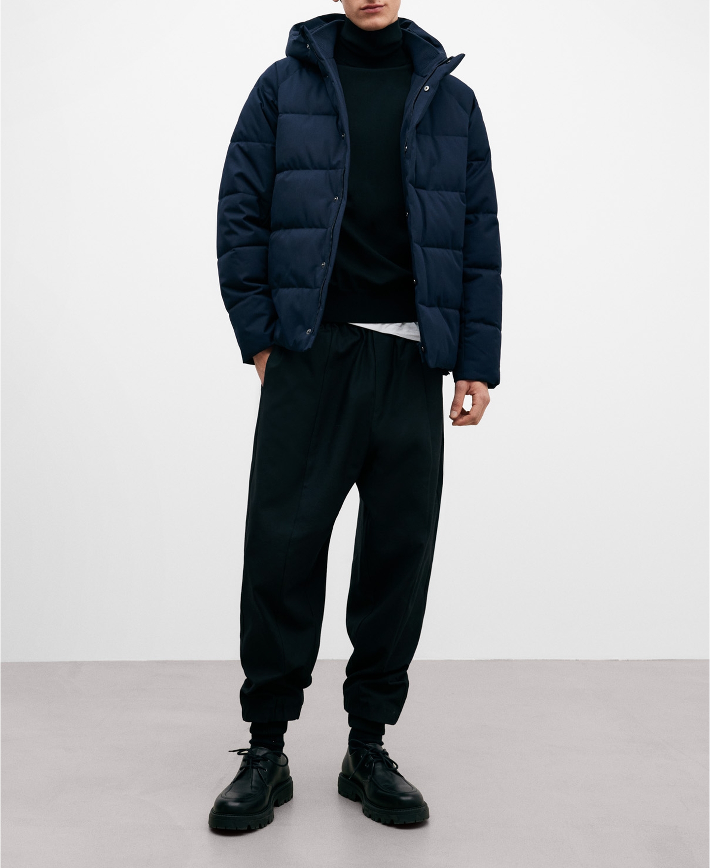 Marine blue hooded padded men's jacket image number 1