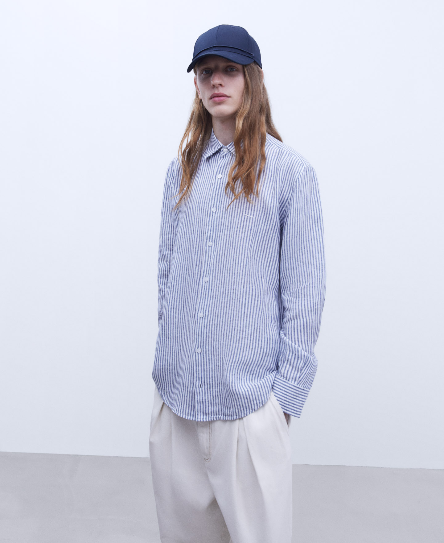 100% linen striped shirt image number 0