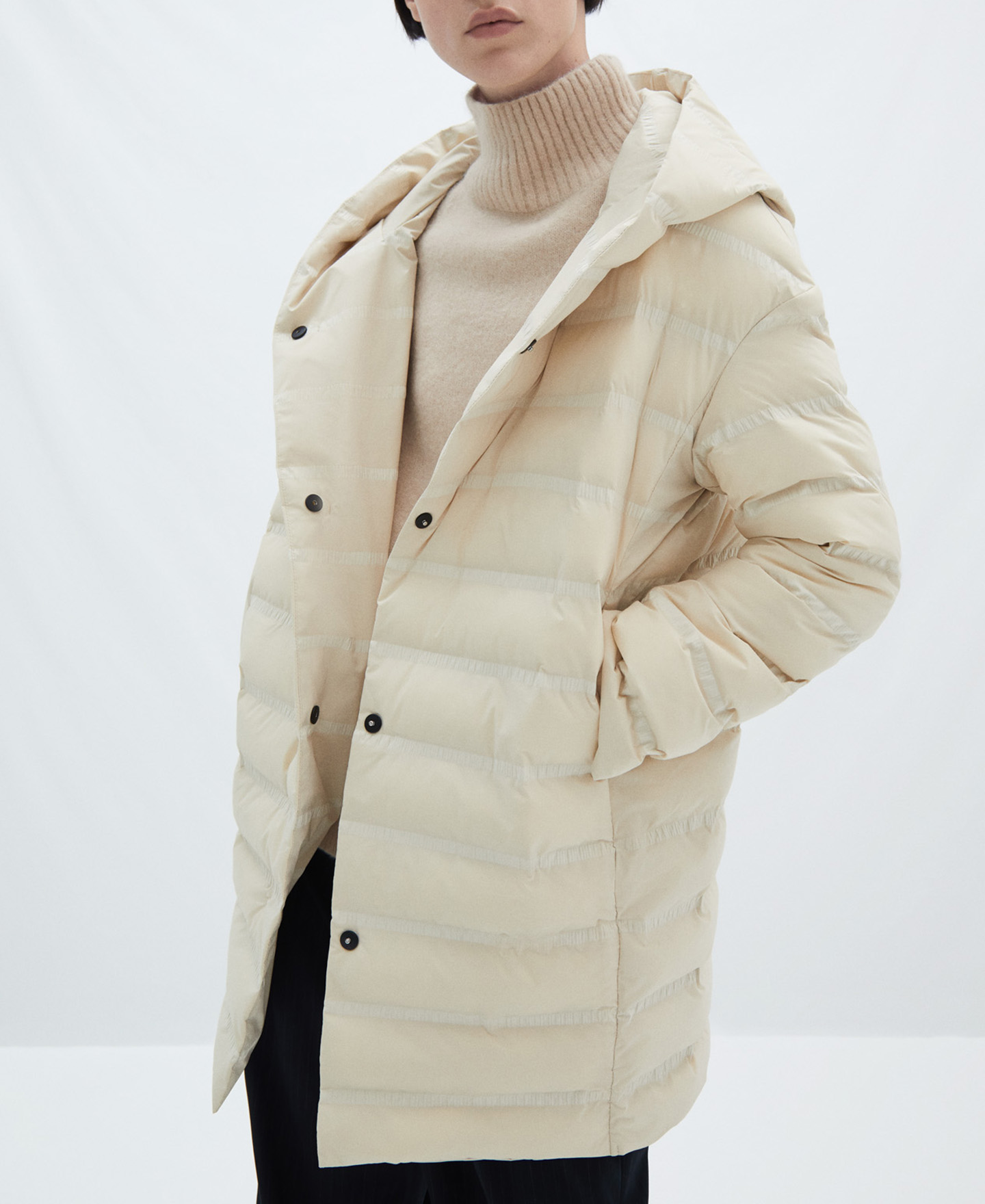 Straight padded jacket with hood image number 0