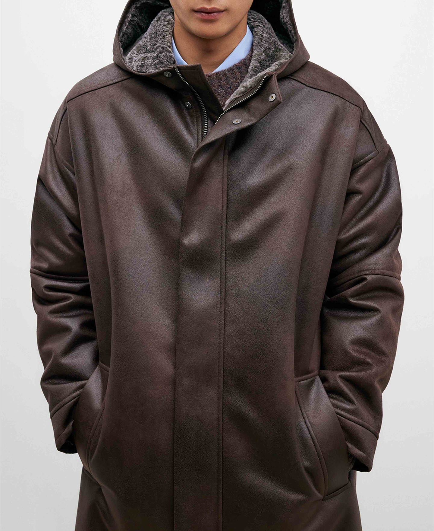 Brown polyester coat for men image number 0
