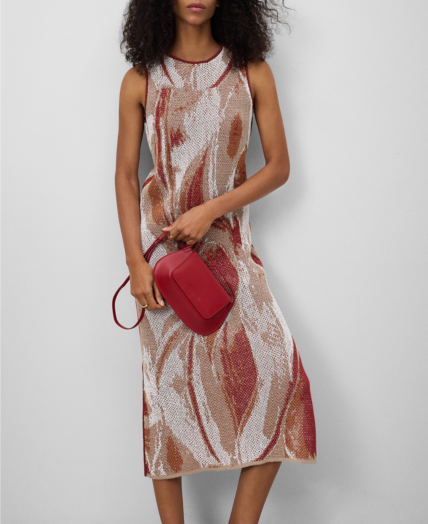 Linen blend jacquard dress woman image number 0