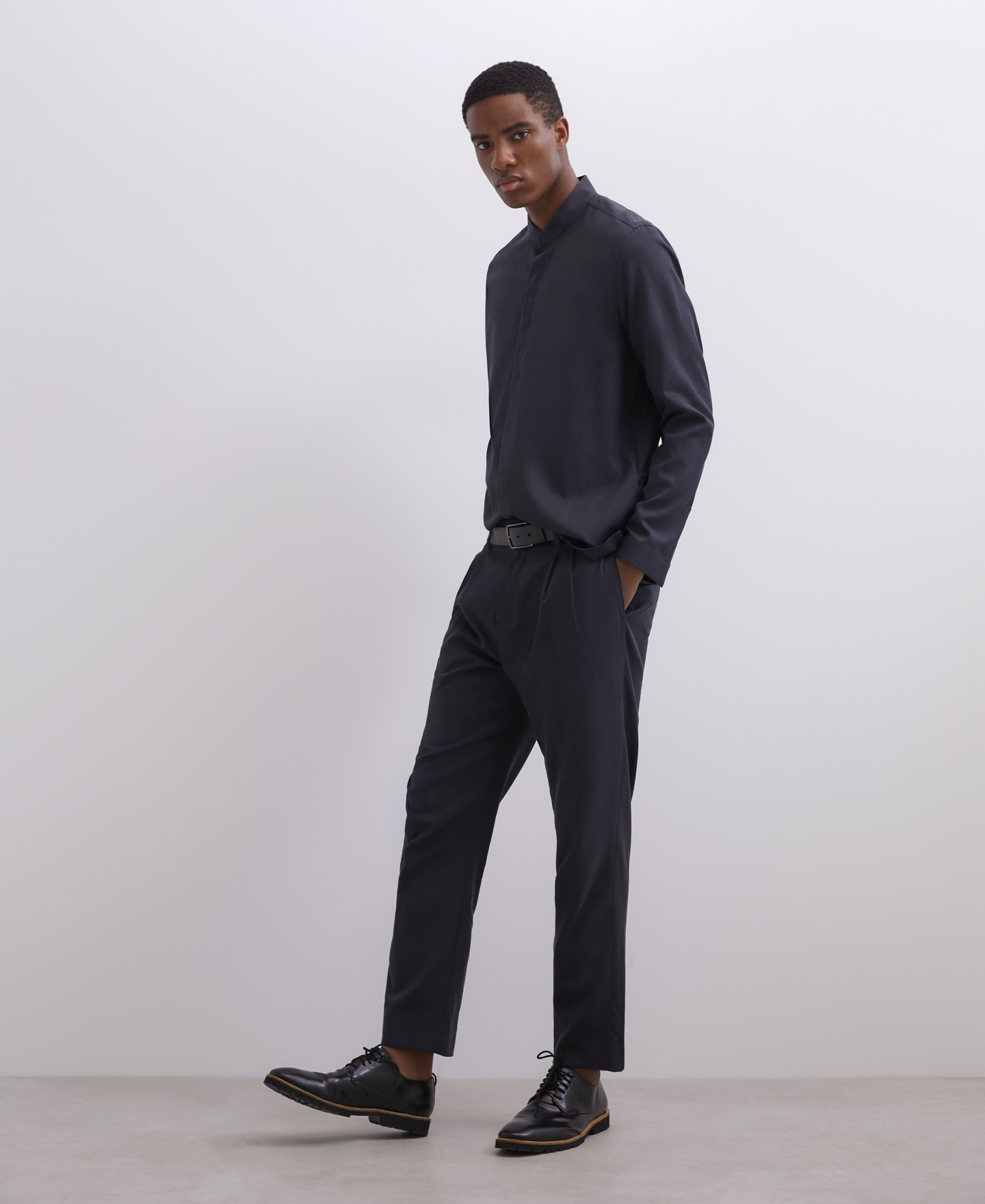 mandorin collar lyocell cotton shirt image number 0