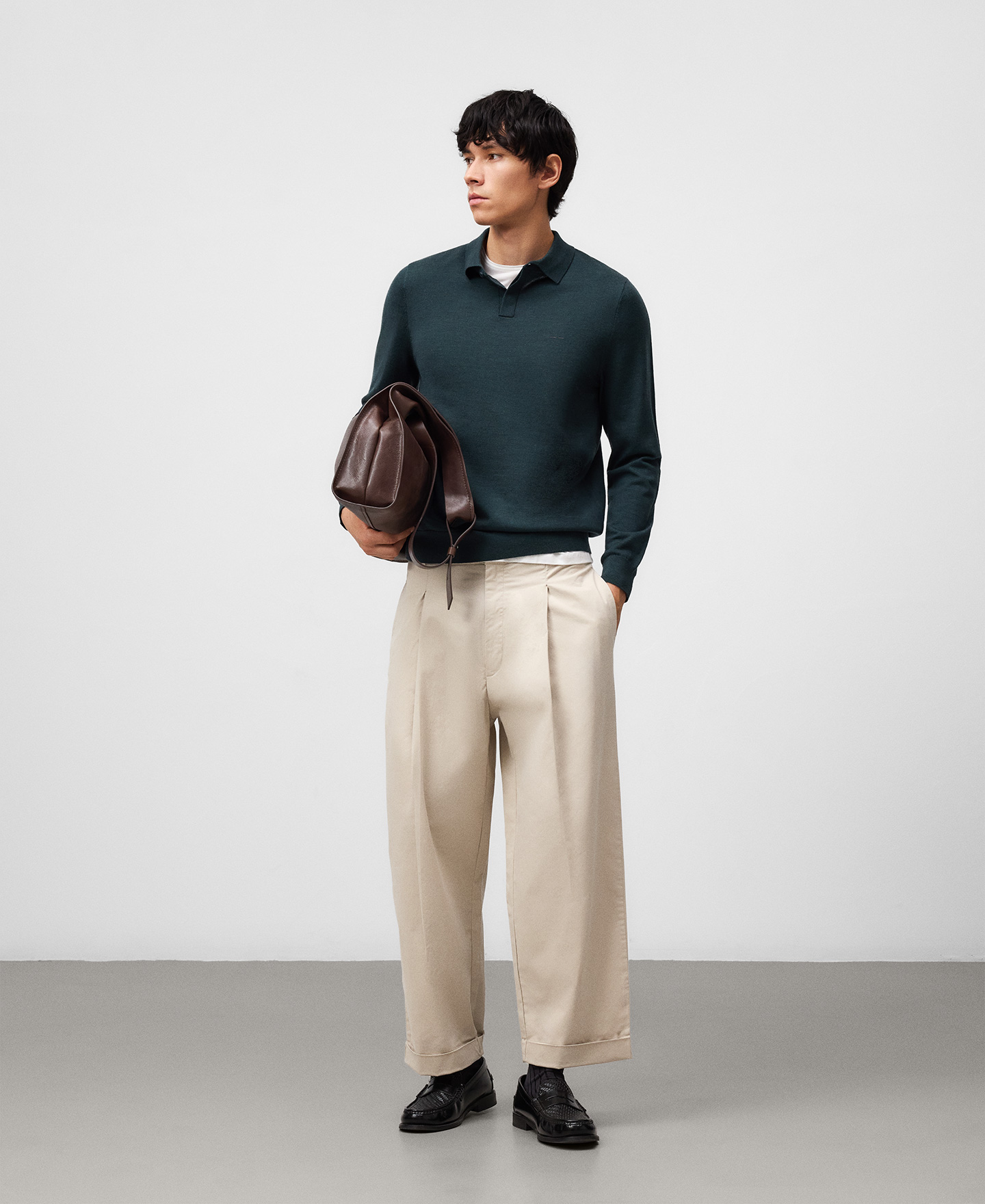 Polo manga larga lana merino hombre image number 1