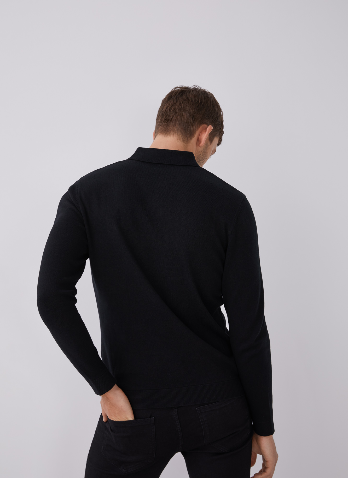 Long sleeve cotton polo shirt image number 1