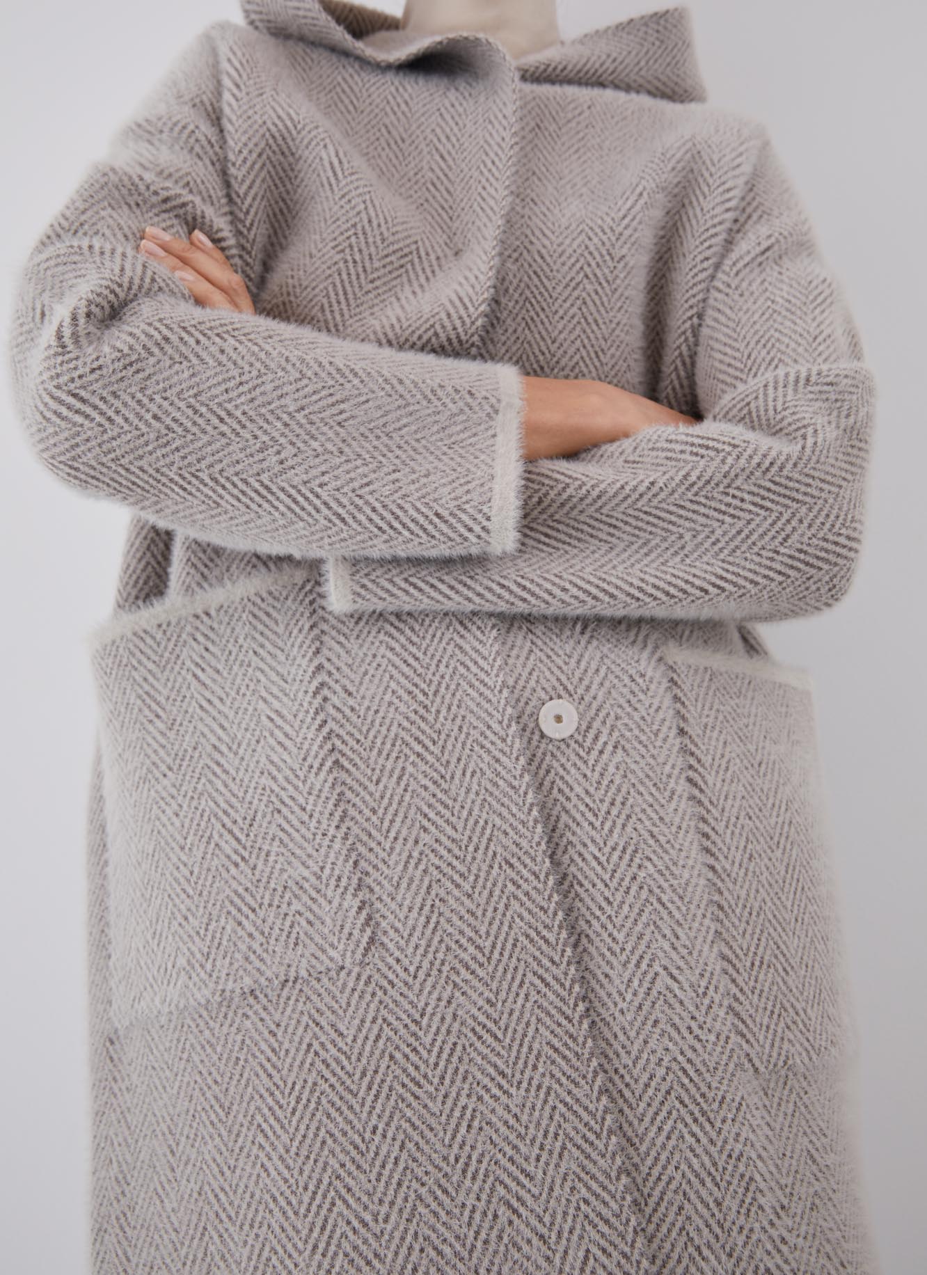 Houndstooth knit jacquard duffle coat image number 2
