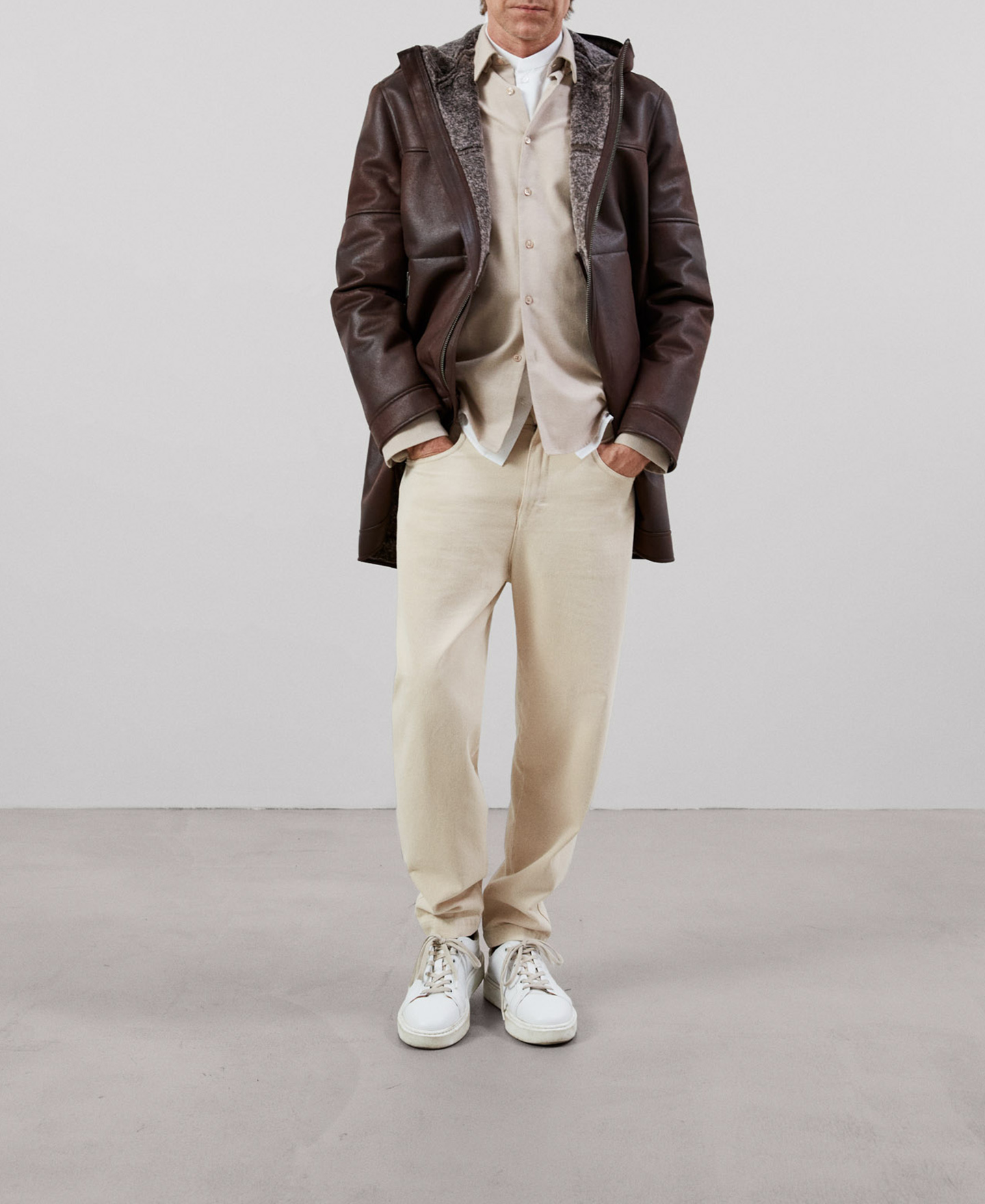 Hooded leather texture coat image number 1