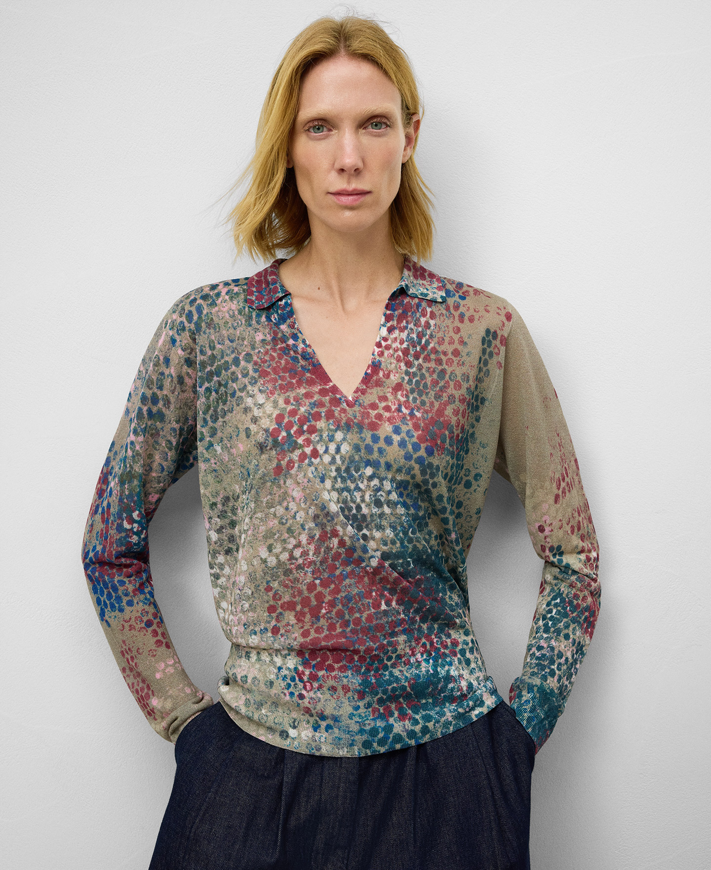 Jersey estampado cuello polo mujer image number 0