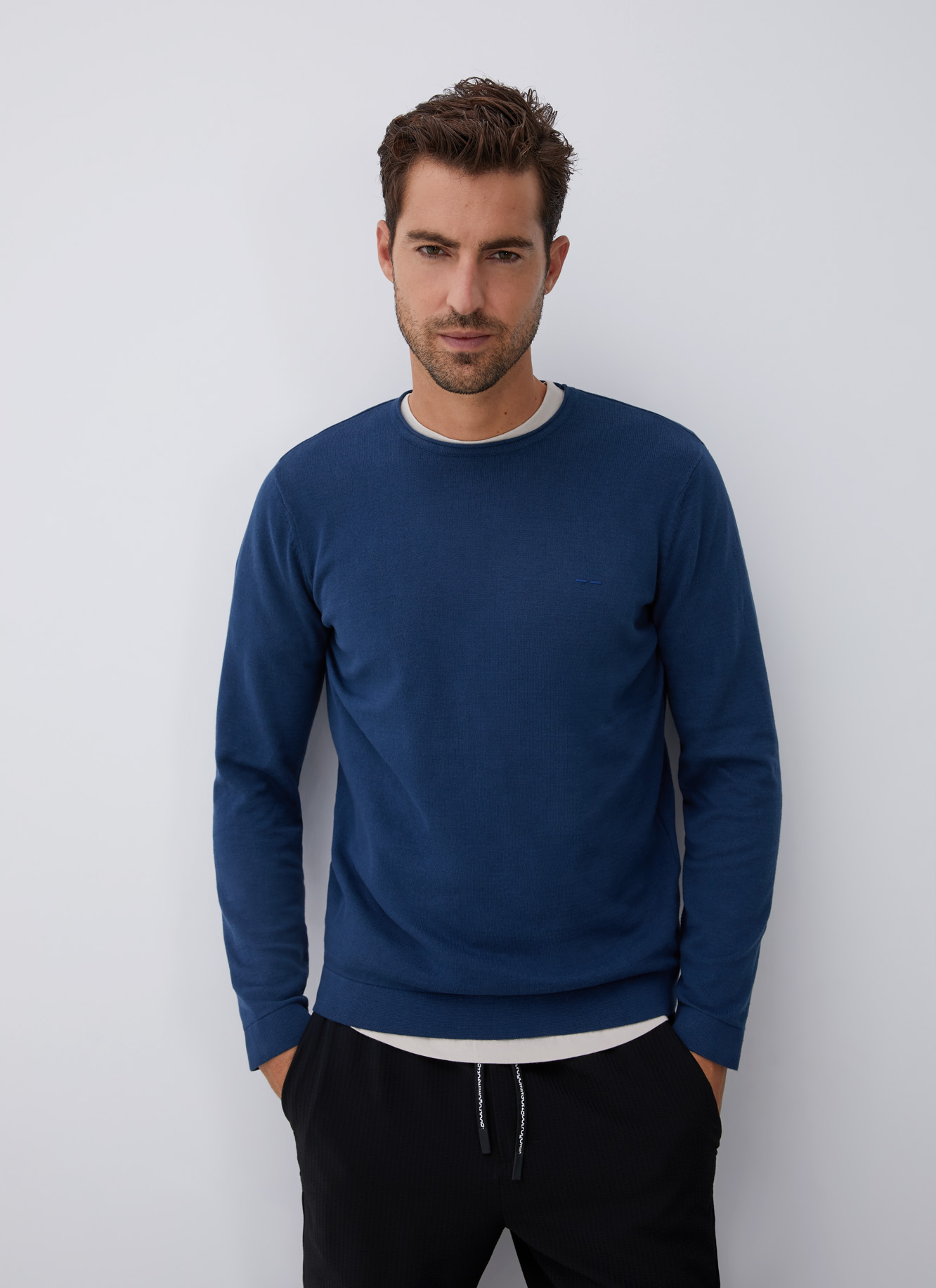 Cotton sweater with roll edge neck image number 0