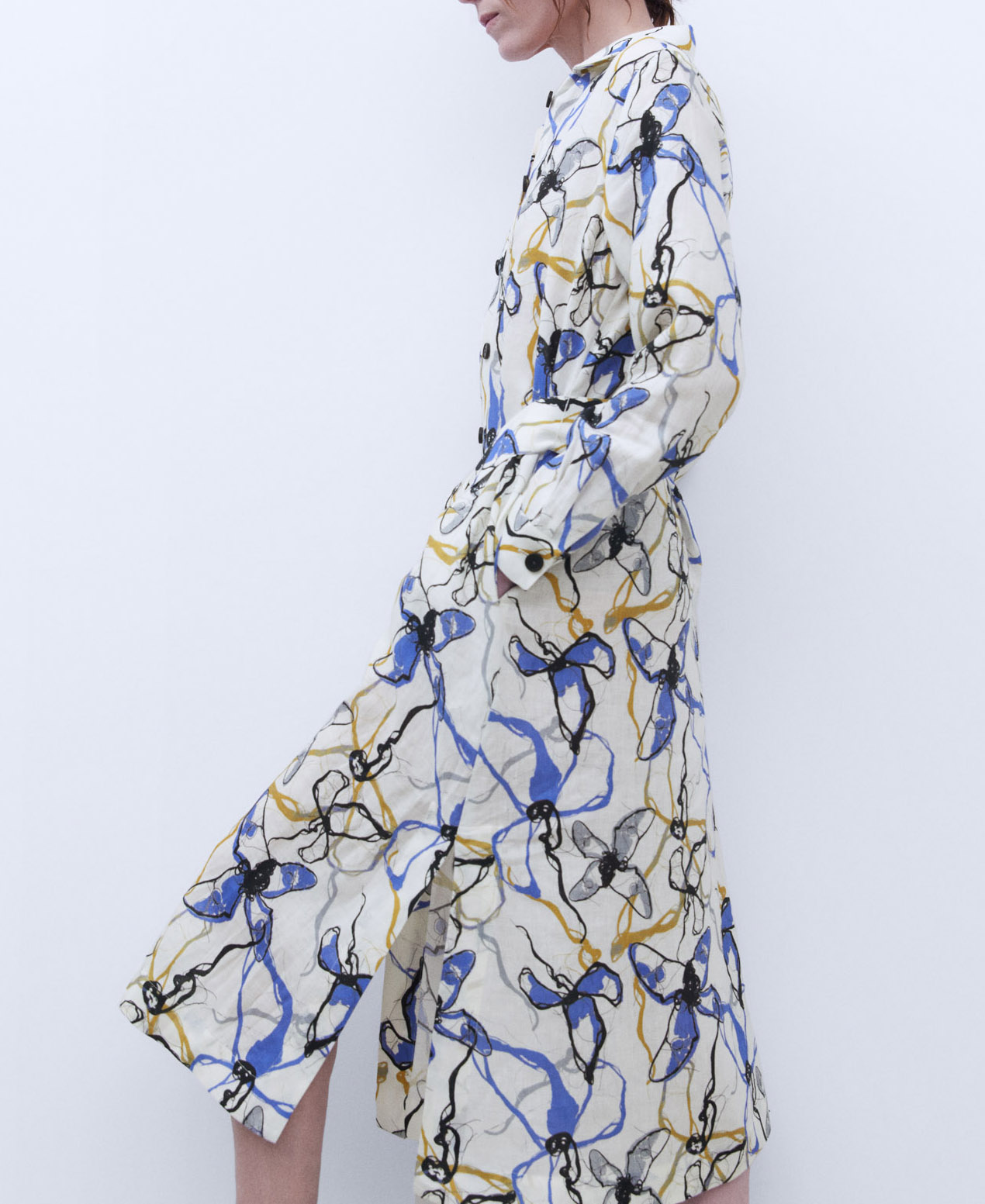 Printed linen shirt dress image number 3