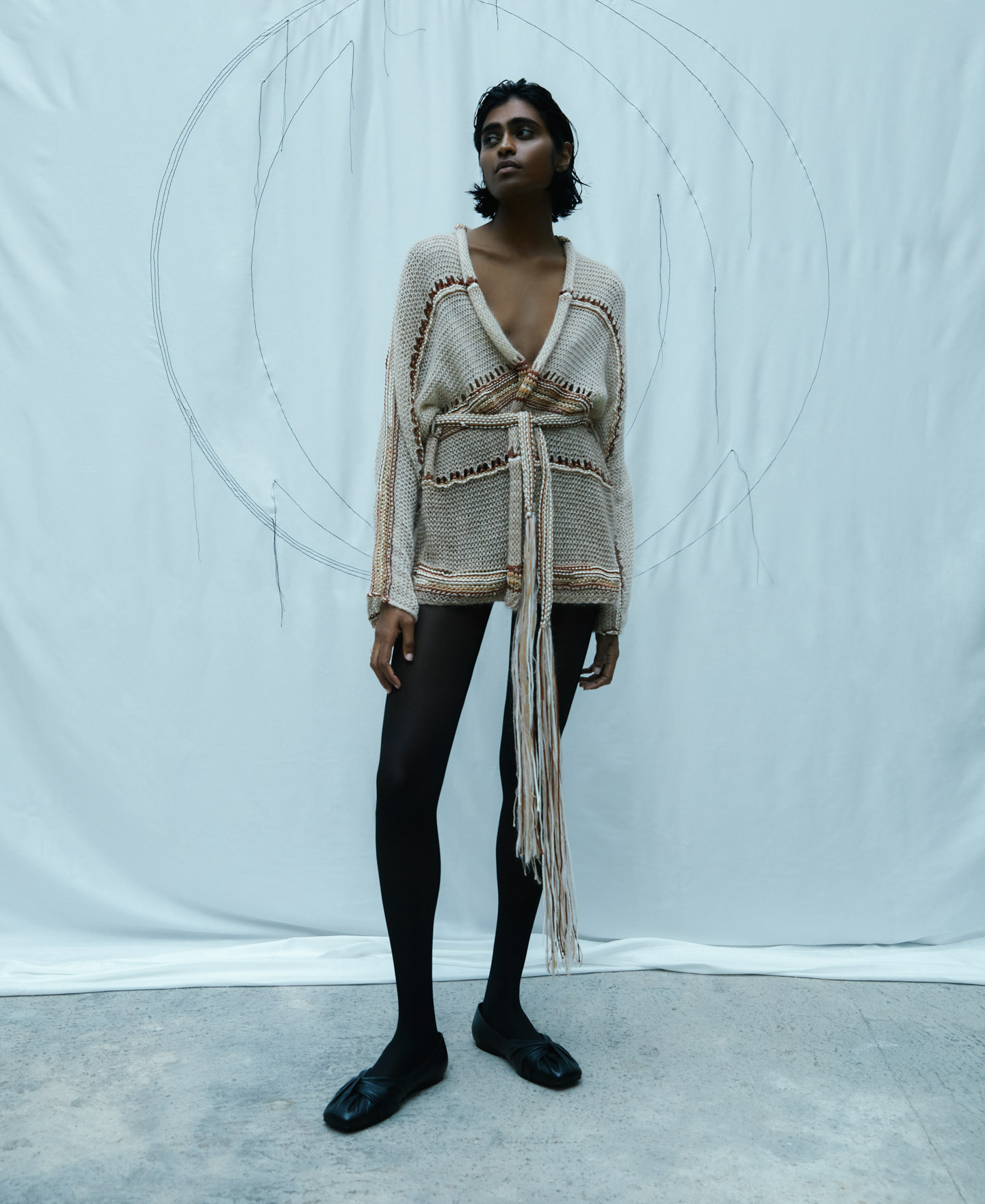 Belt knitted jacket image number 1
