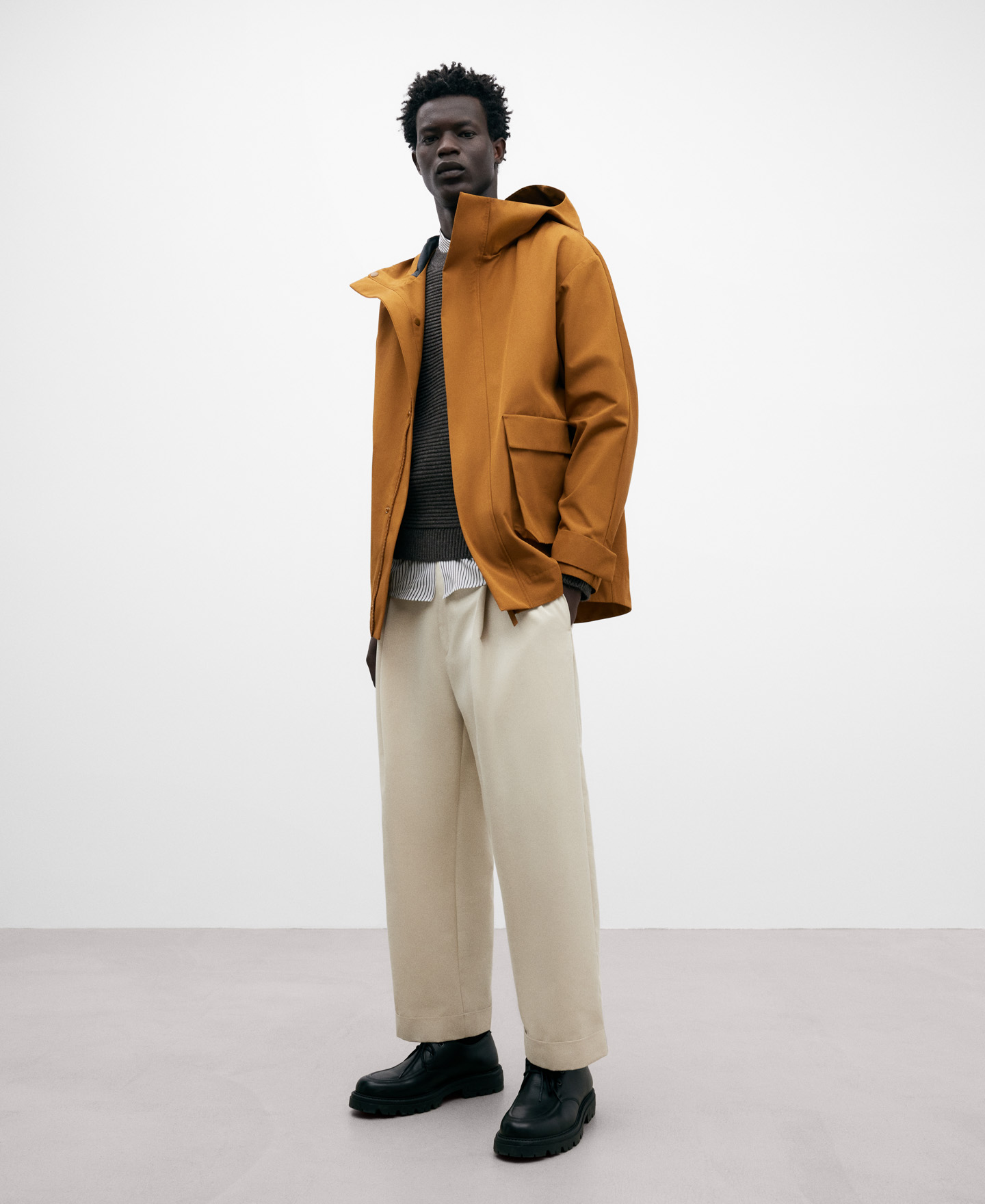 Waterproof orange three-quarter jacket image number 1