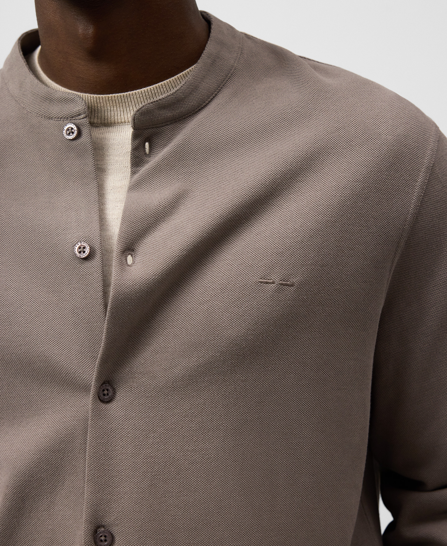 Mandarin collar shirt piqu&eacute; knit image number 3