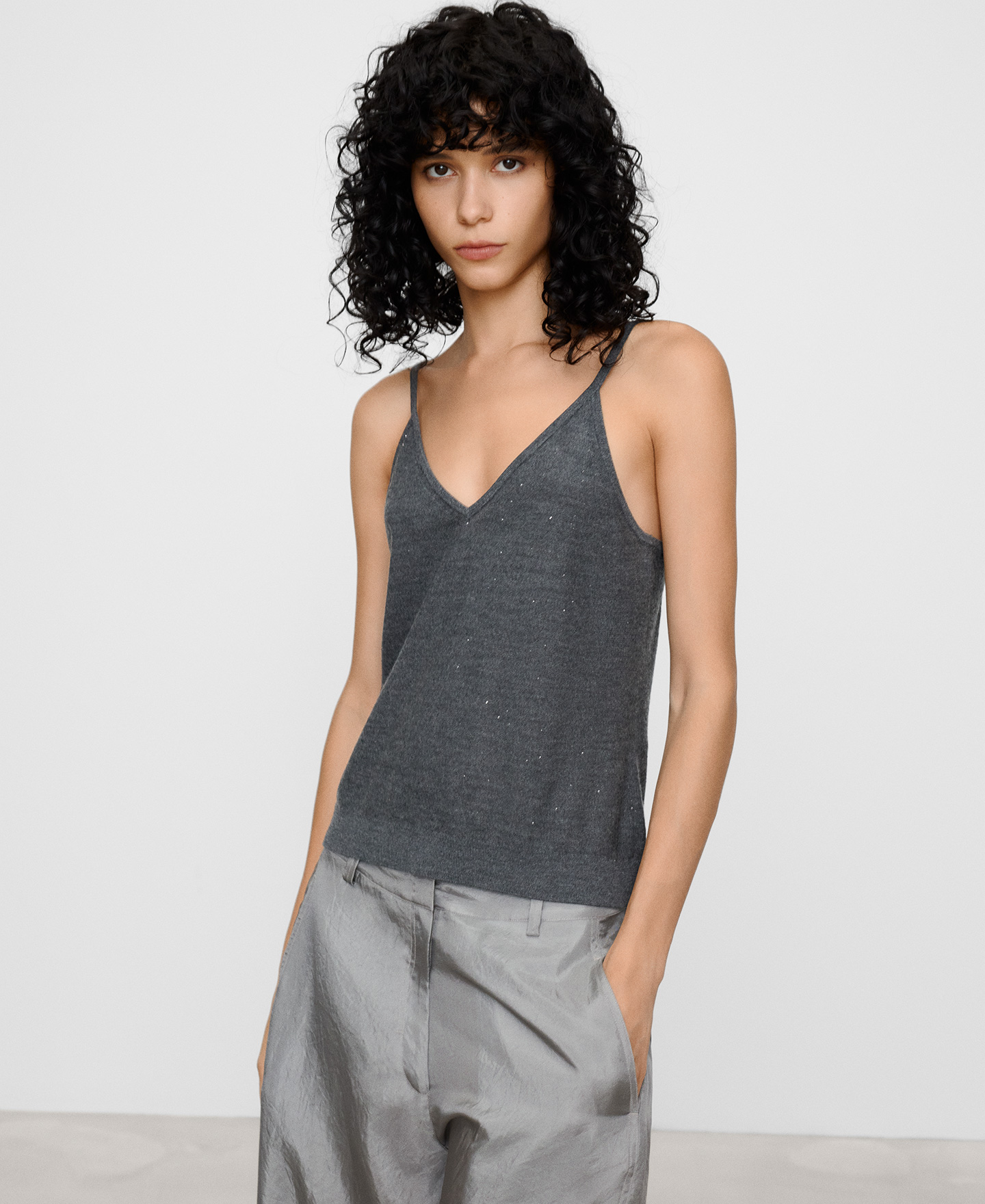 Merino wool top with micro sequins image number 0