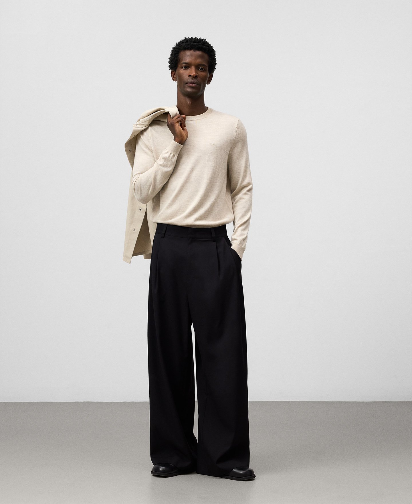 Merino wool crew collar sweater man image number 1