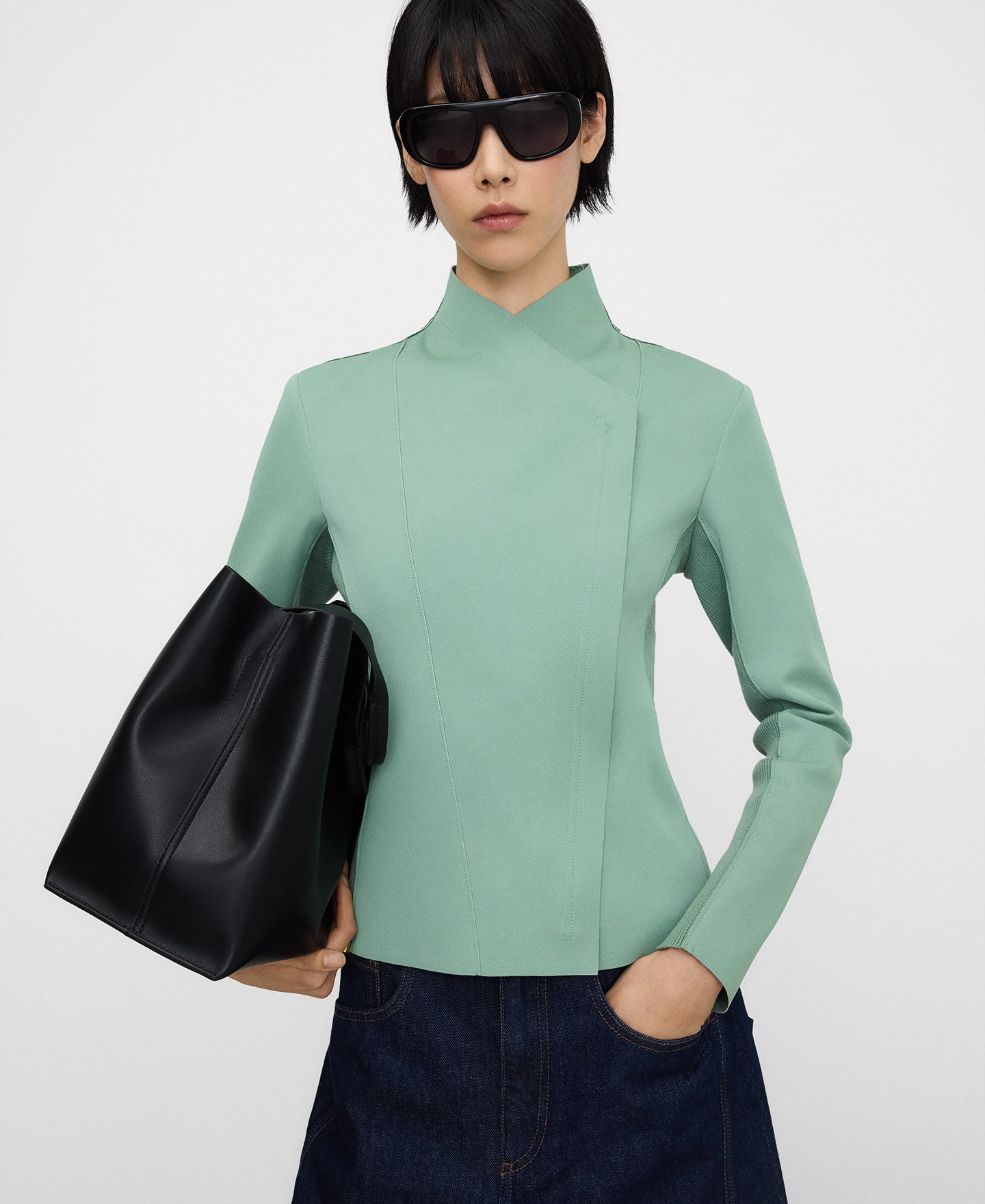 Leather-Non-Leather biker jacket image number 0