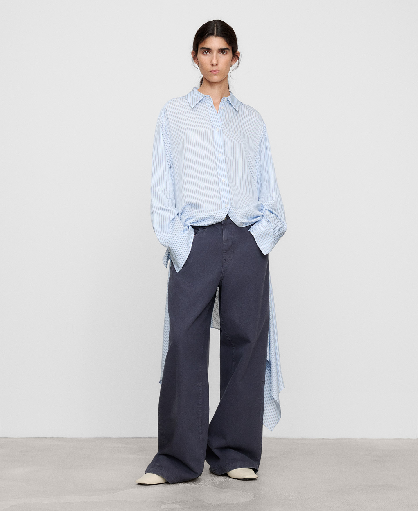 Asymmetric striped shirt with hem panel image number 2