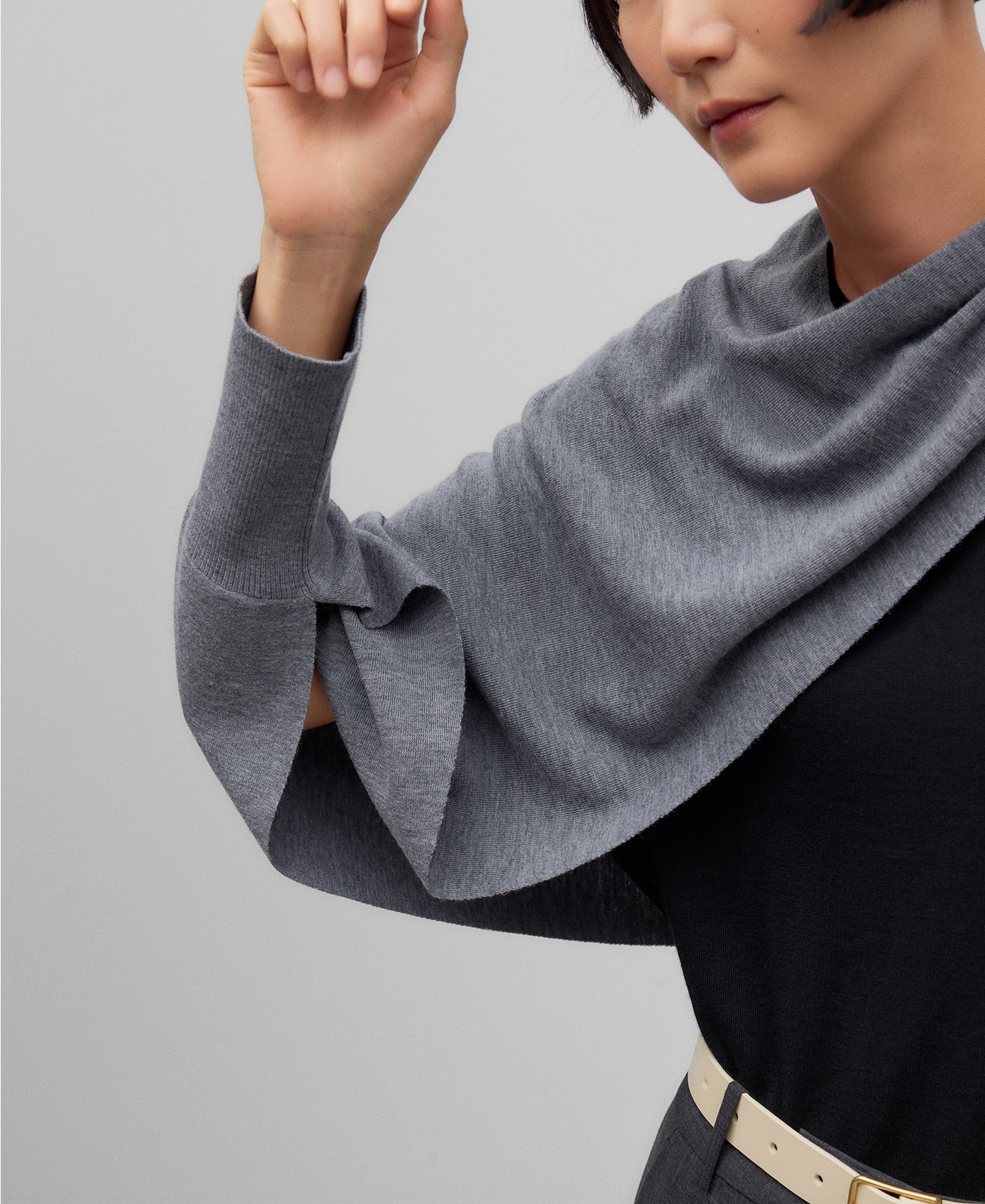 Chaqueta con bufanda lana merino mujer image number 3