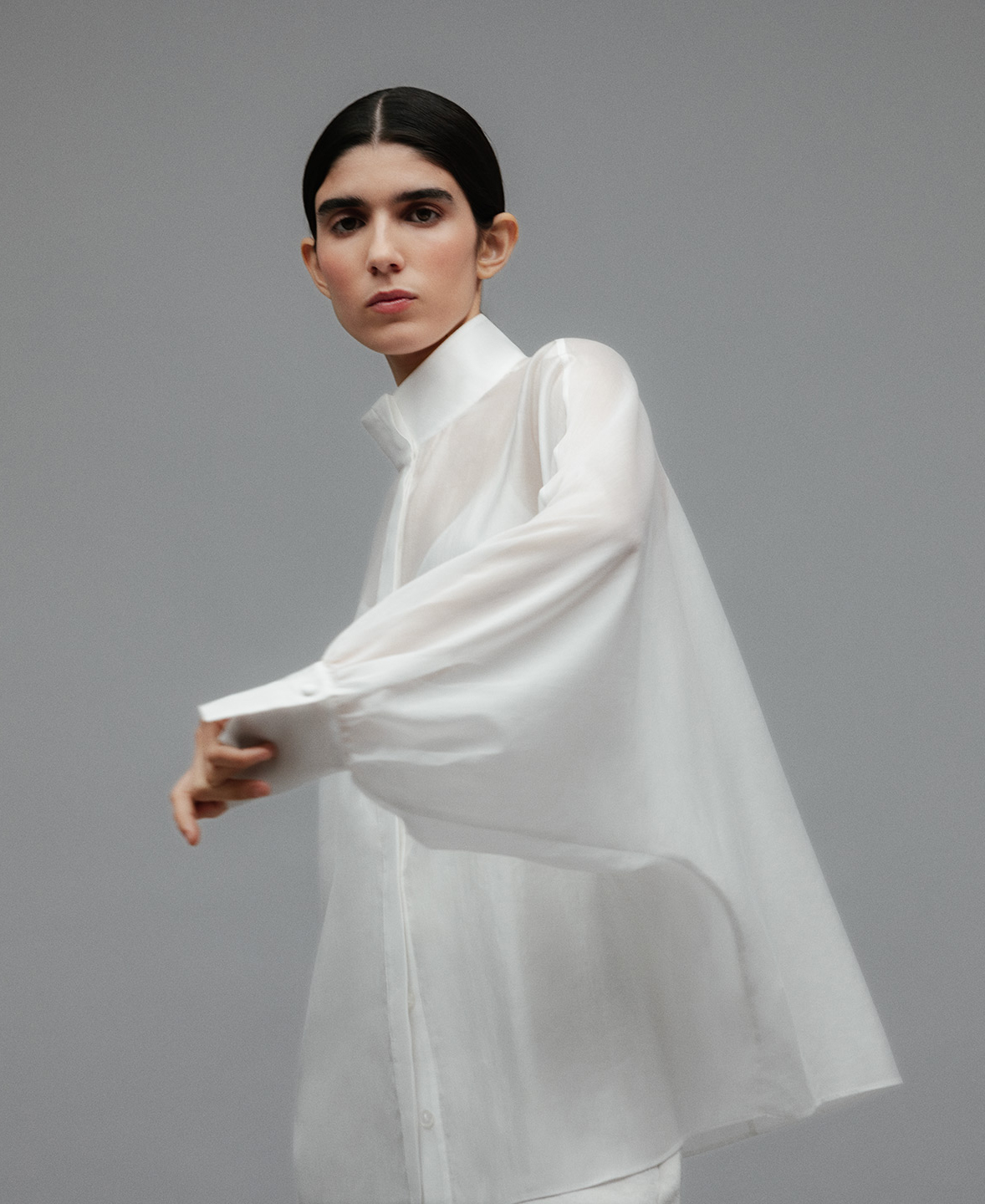 Oversized semi-sheer shirt woman image number 2