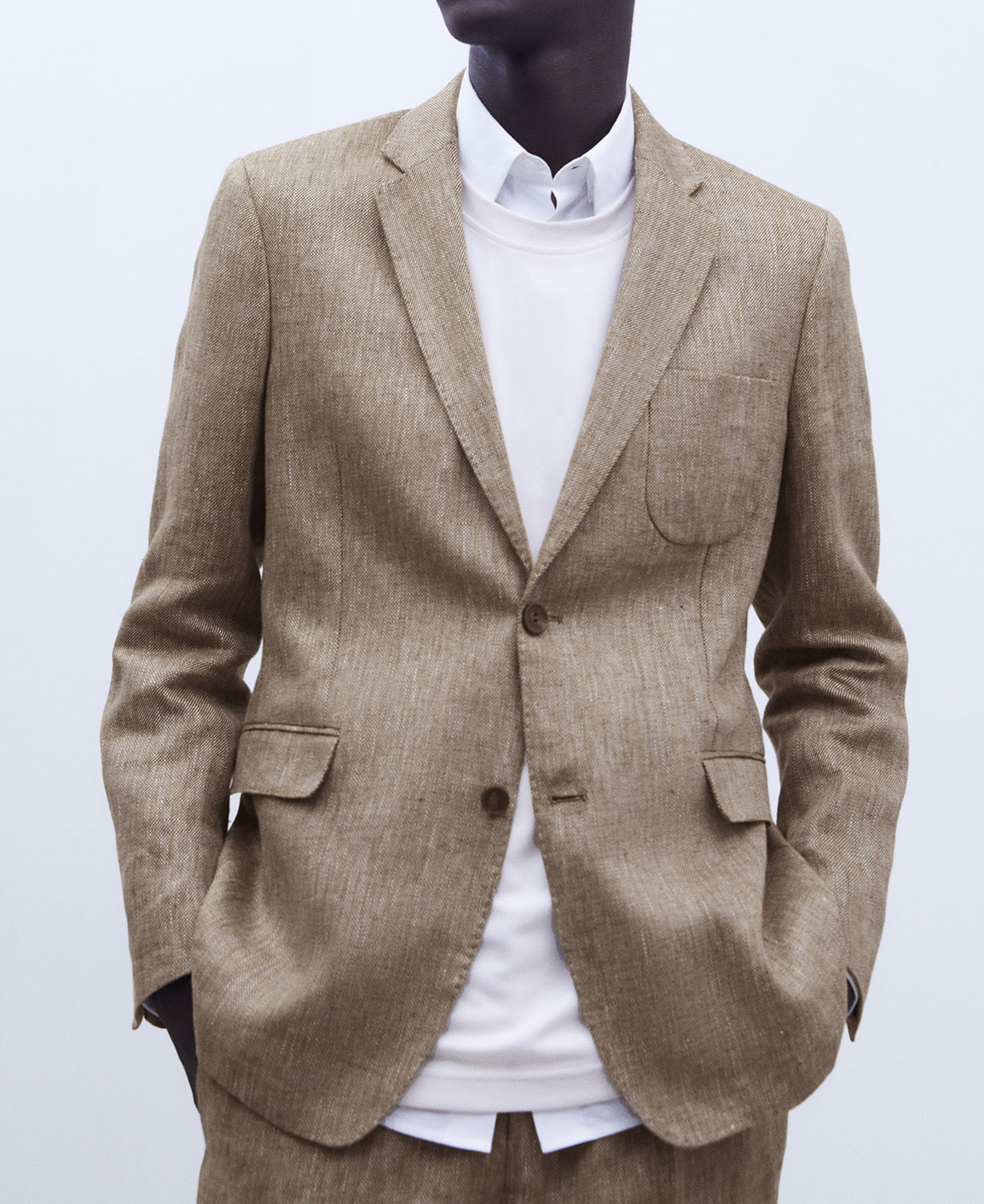 European linen two button blazer image number 0