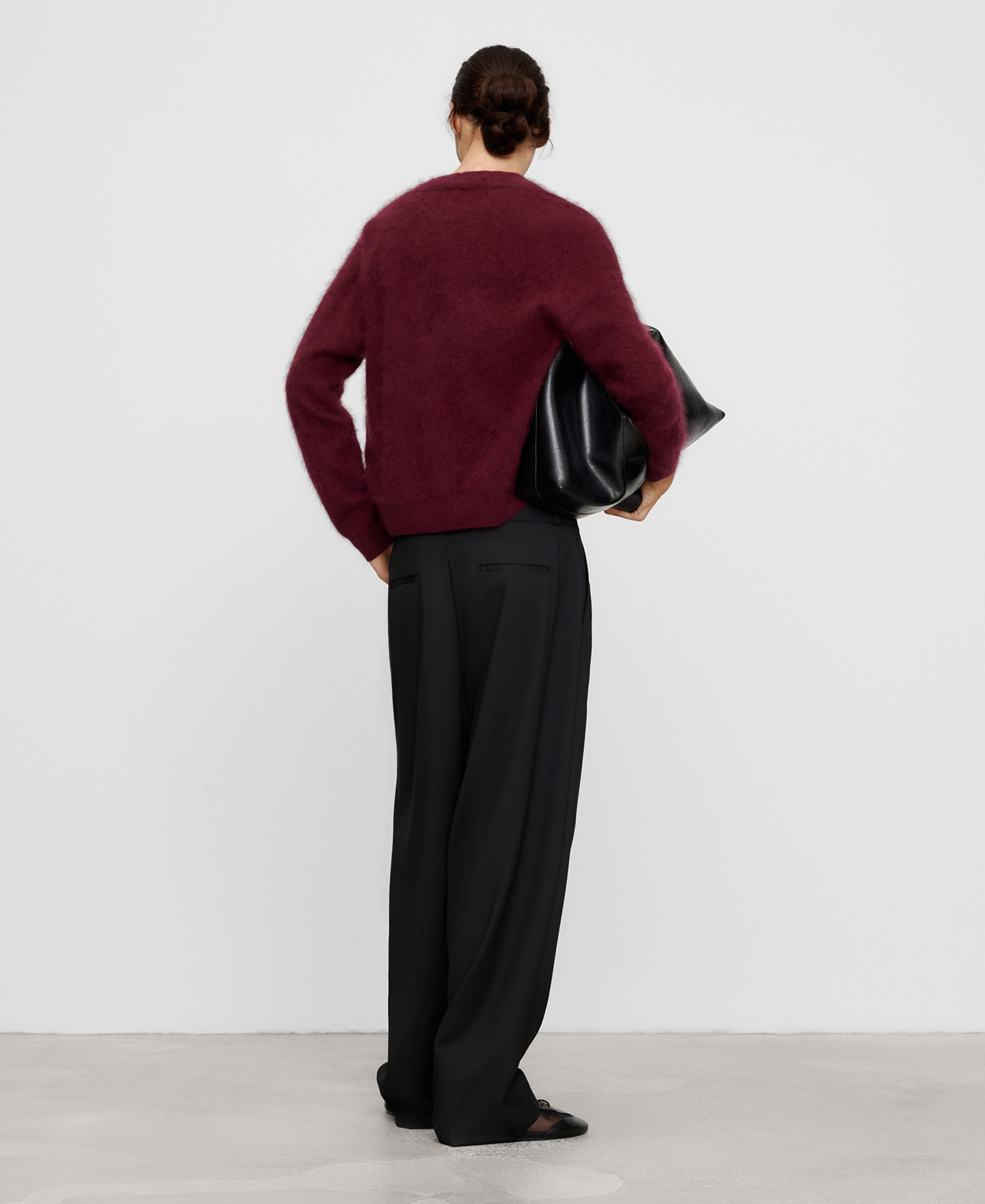 Brushed knit merino wool V-neck cardigan image number 2