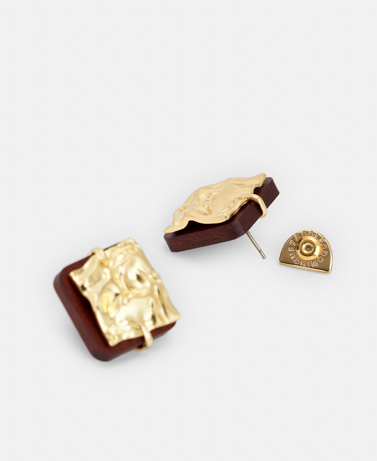Two layered brass and wood earrings image number 2