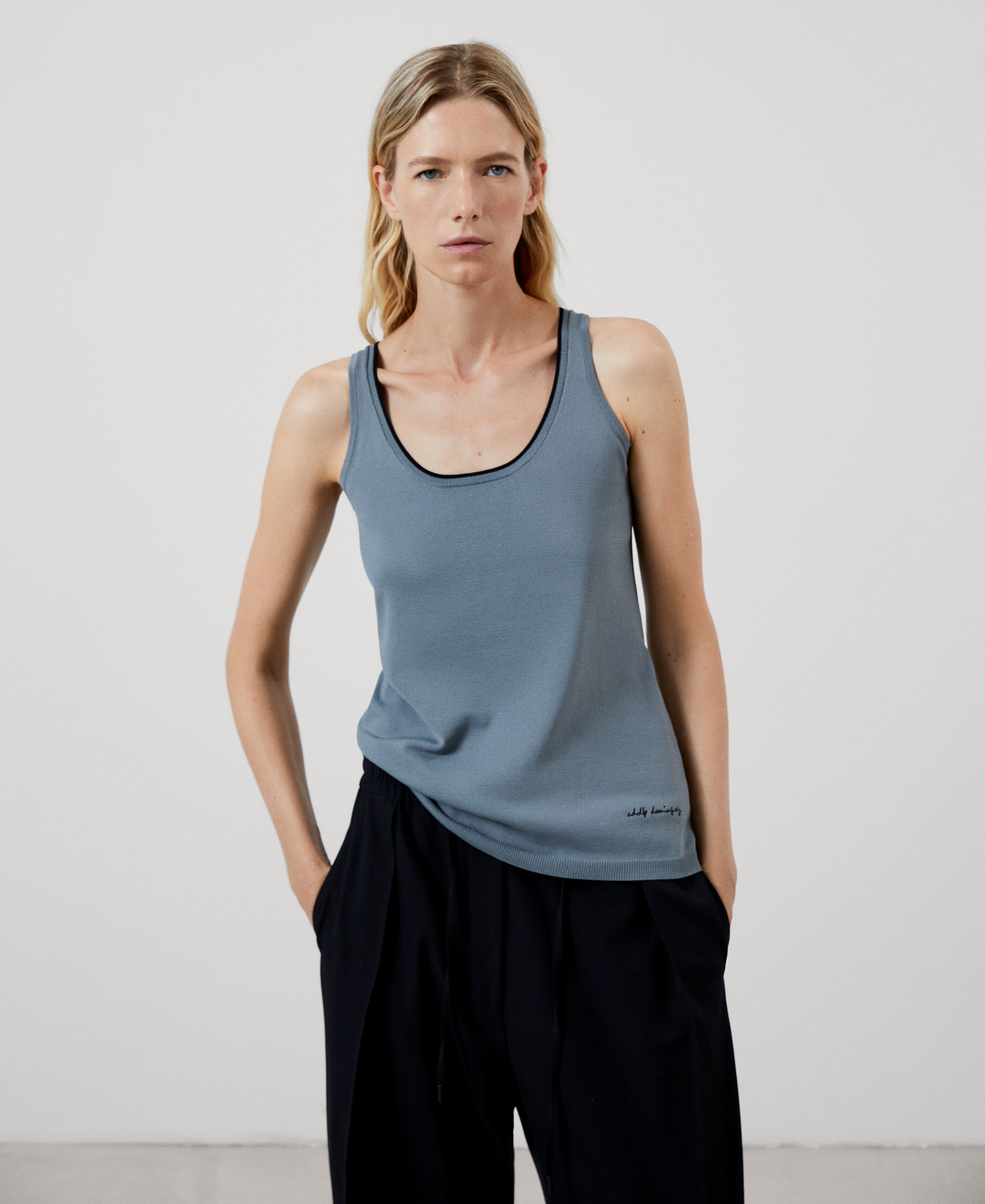 Recycled nylon round neckline top image number 0